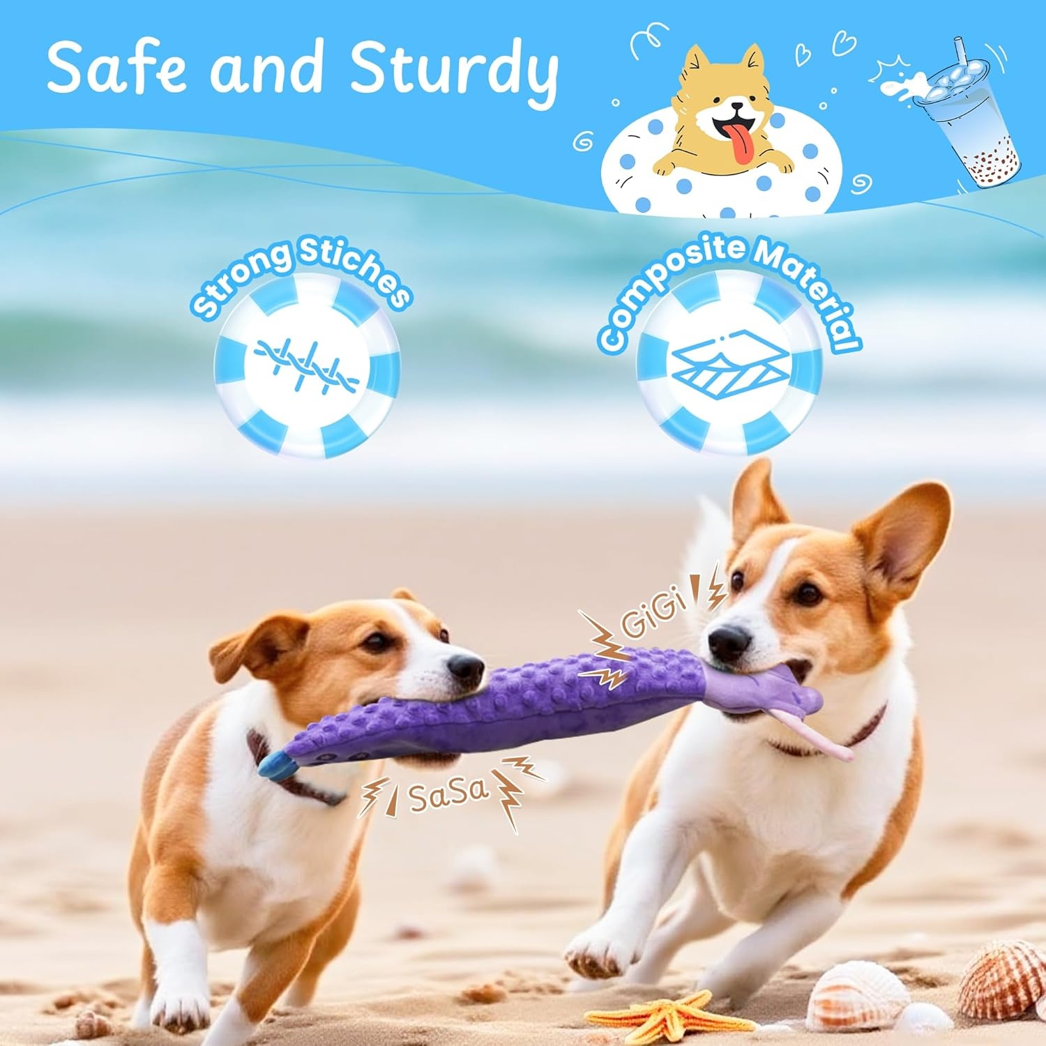 image:imageNocciola 3 PC No Stuffing Small Dog Toys Removable Crinkle Squeaky Durable Dog Tug Toy Summer Drinks Theme Bottle Insert Fun Puppy Toys to Keep Them Busy3 PC No Stuffing Drinks