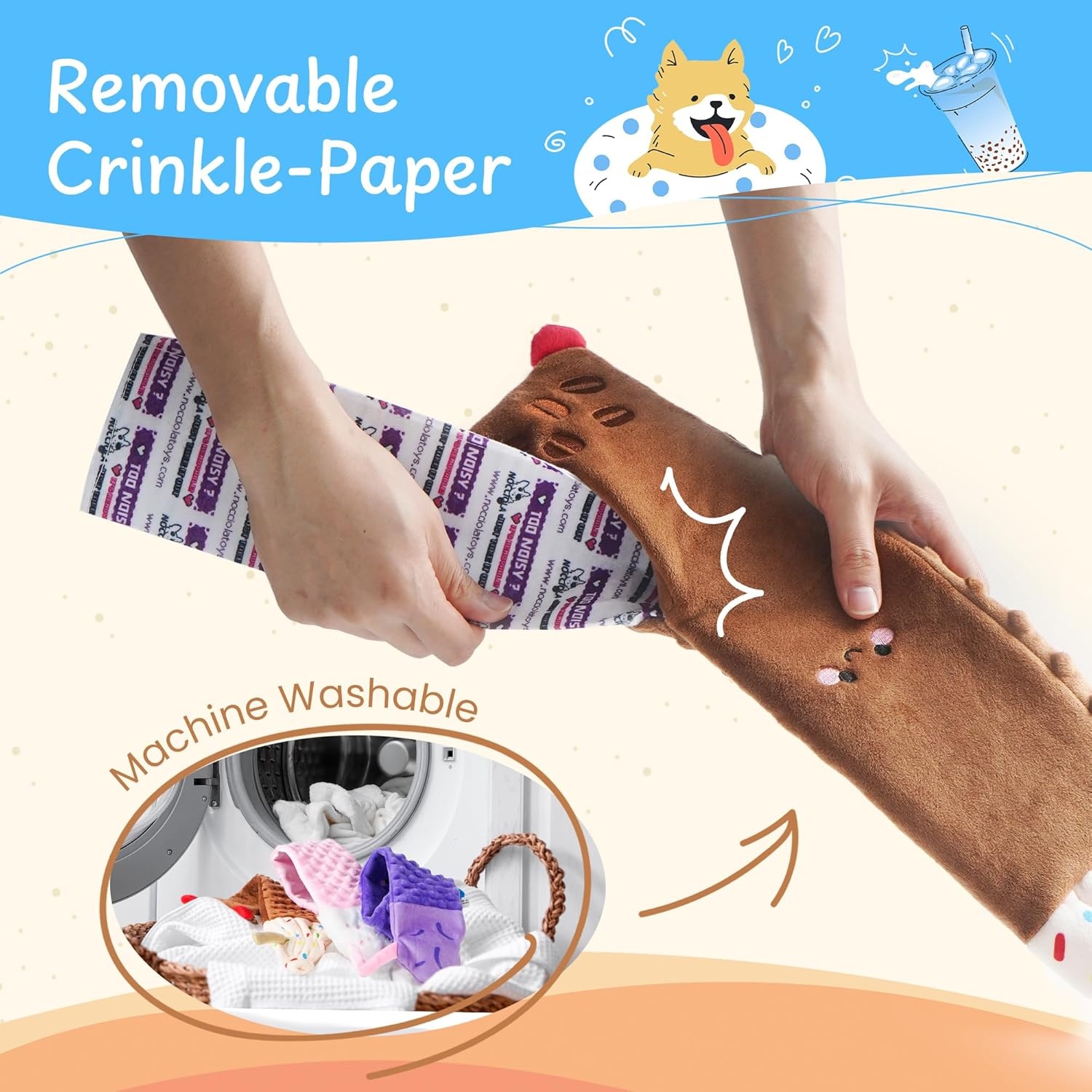 image:imageNocciola 3 PC No Stuffing Small Dog Toys Removable Crinkle Squeaky Durable Dog Tug Toy Summer Drinks Theme Bottle Insert Fun Puppy Toys to Keep Them Busy3 PC No Stuffing Drinks
