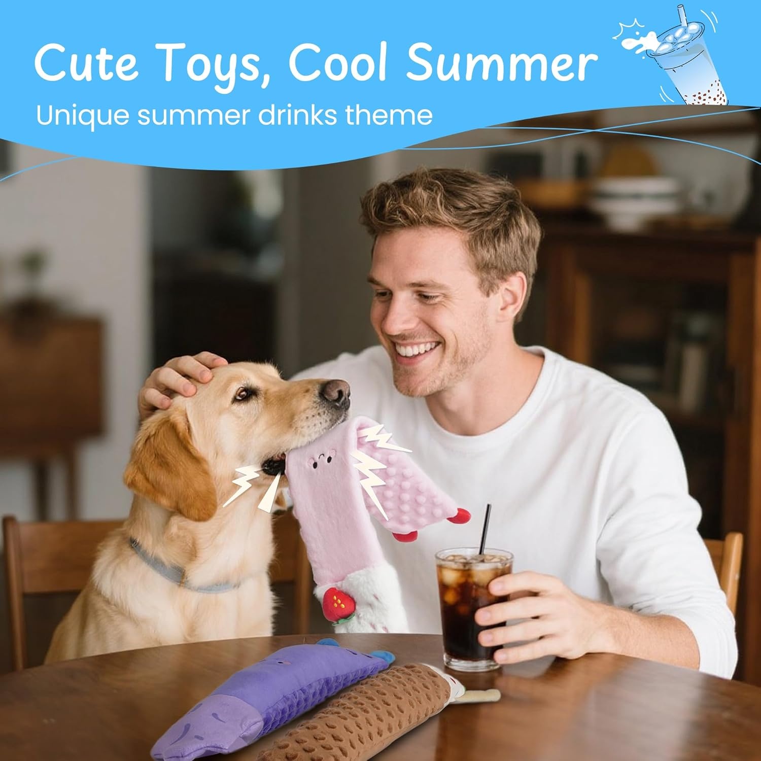 image:imageNocciola 3 PC No Stuffing Small Dog Toys Removable Crinkle Squeaky Durable Dog Tug Toy Summer Drinks Theme Bottle Insert Fun Puppy Toys to Keep Them Busy3 PC No Stuffing Drinks