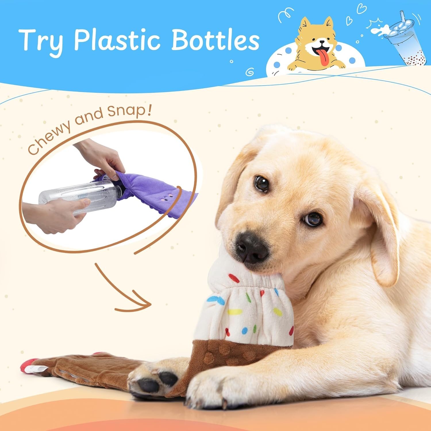 image:imageNocciola 3 PC No Stuffing Small Dog Toys Removable Crinkle Squeaky Durable Dog Tug Toy Summer Drinks Theme Bottle Insert Fun Puppy Toys to Keep Them Busy3 PC No Stuffing Drinks