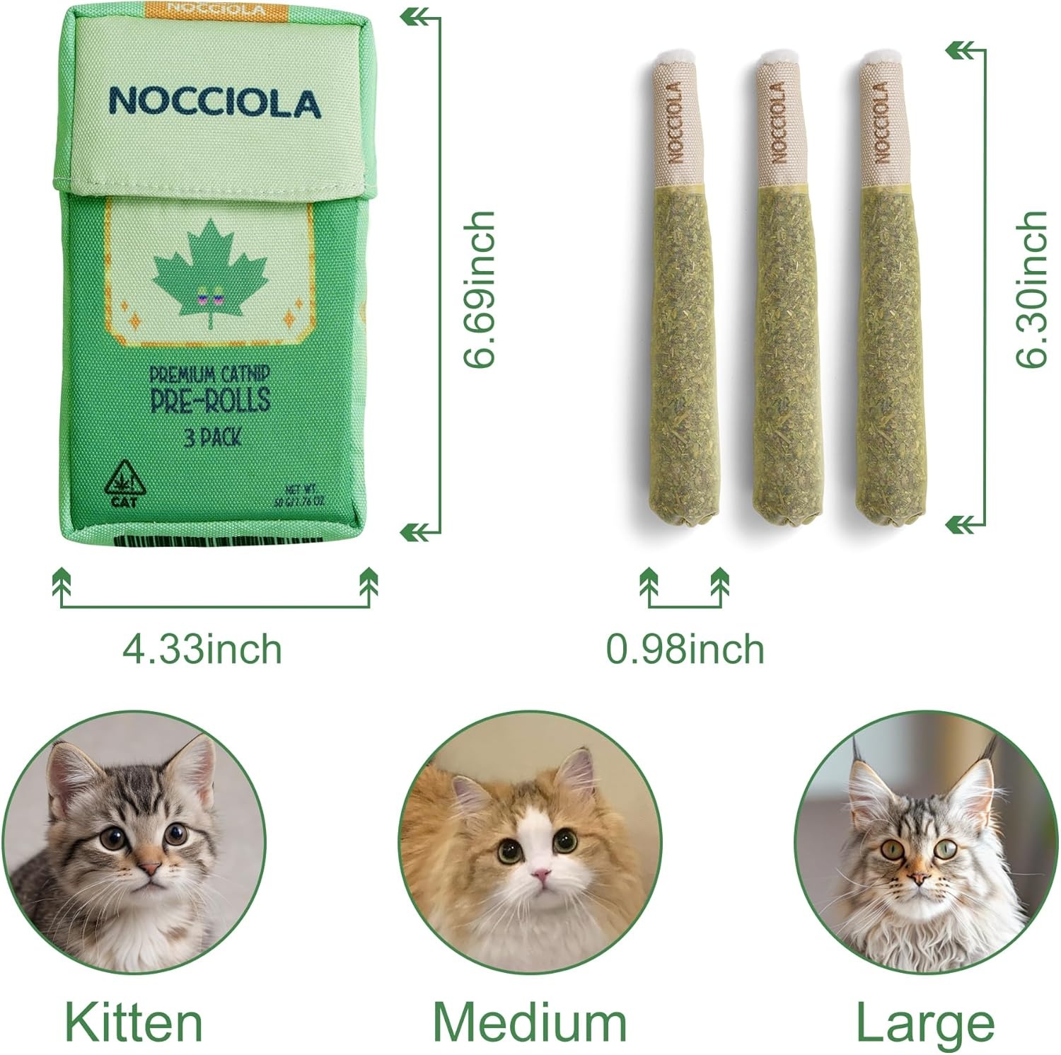 image:imageNocciola 3 Pack Catnip Toys for Cats Funny Cat Toys Filled with 100 Pure Organic Catnip Safe Kitten Teething Chew and Kicker Toys Stress Relieving Fun for Indoor CatsGreen for Gentle Play