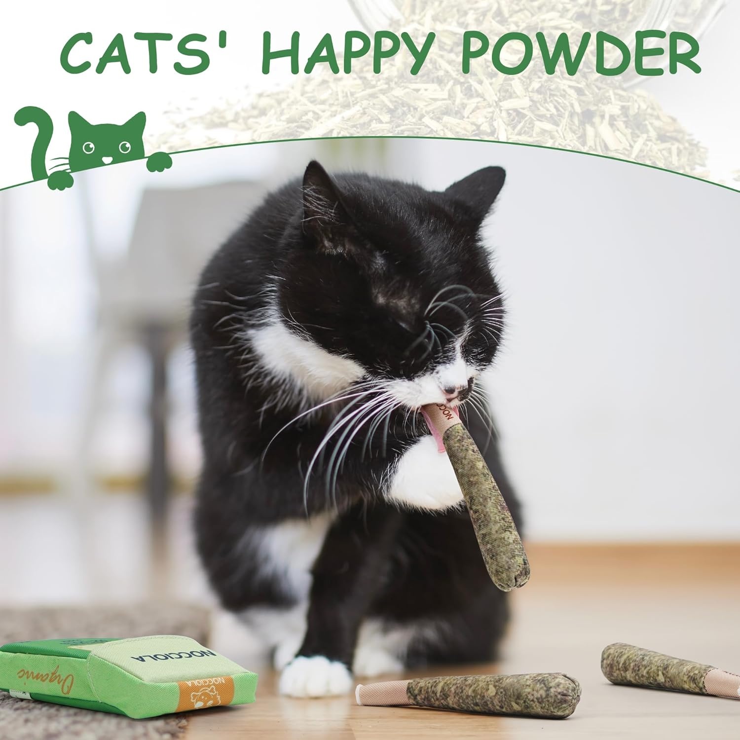 image:imageNocciola 3 Pack Catnip Toys for Cats Funny Cat Toys Filled with 100 Pure Organic Catnip Safe Kitten Teething Chew and Kicker Toys Stress Relieving Fun for Indoor CatsGreen for Strong Chewers