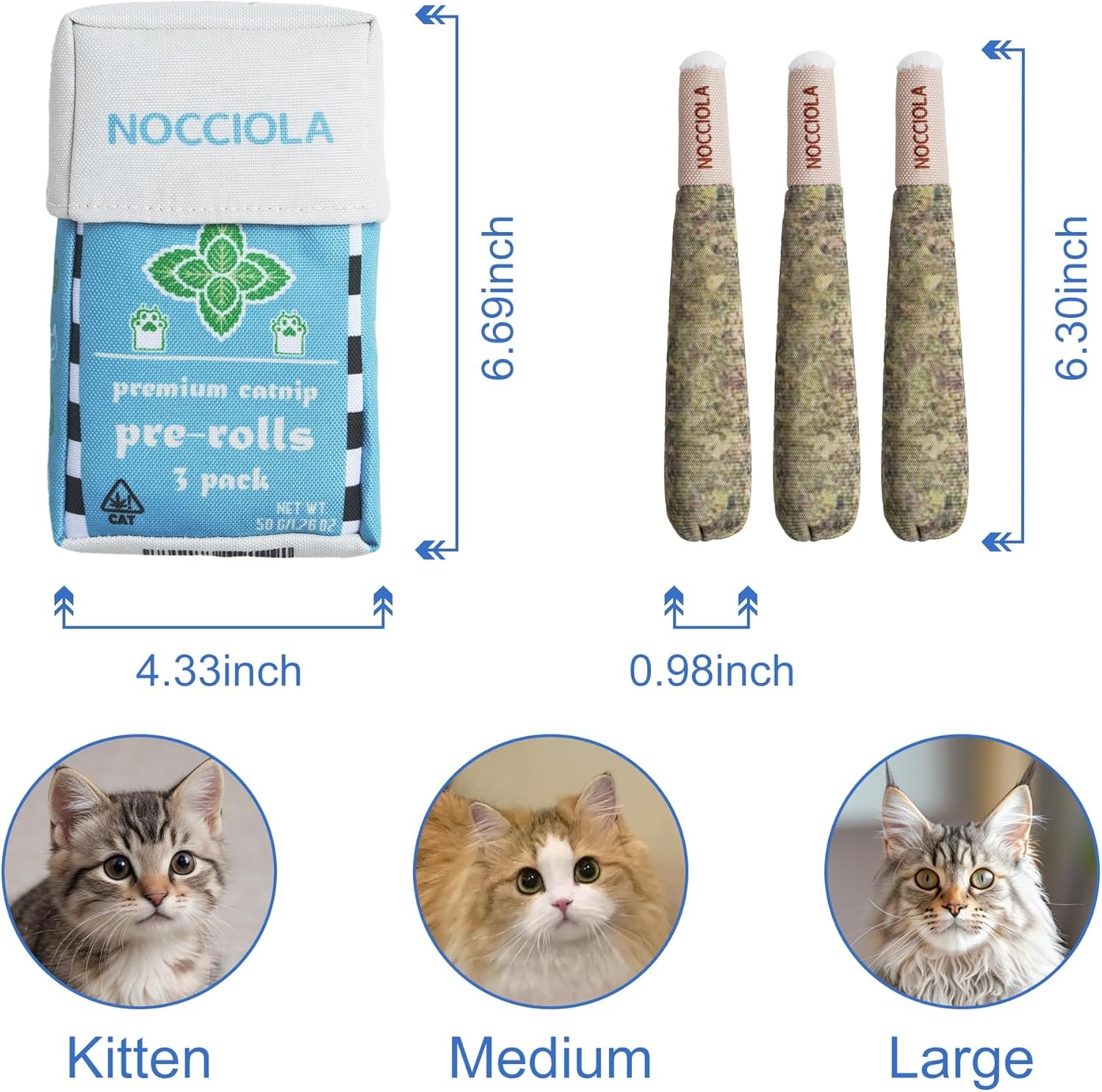 image:imageNocciola 3 Pack Catnip Toys for Cats Funny Cat Toys Filled with 100 Pure Organic Catnip Safe Kitten Teething Chew and Kicker Toys Stress Relieving Fun for Indoor CatsBlue for Strong Chewers