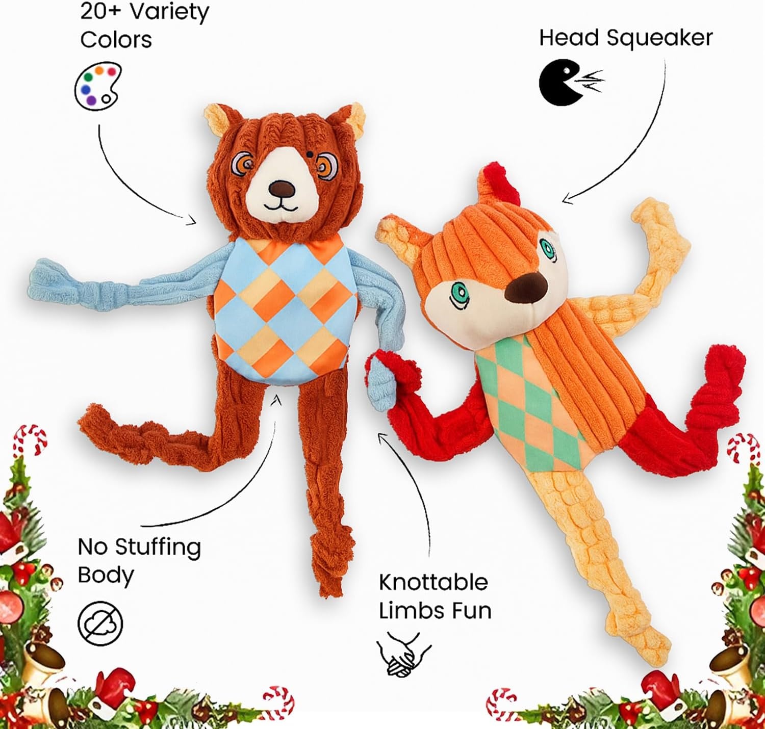 image:imageNocciola 5PC No Stuffing Puppy Toys Dog Toys Plushies Whimsical Variety Colors Animal Plush Toy with Squeaky Crinkle Sound to Keep Them Busy for Small Medium Dogs