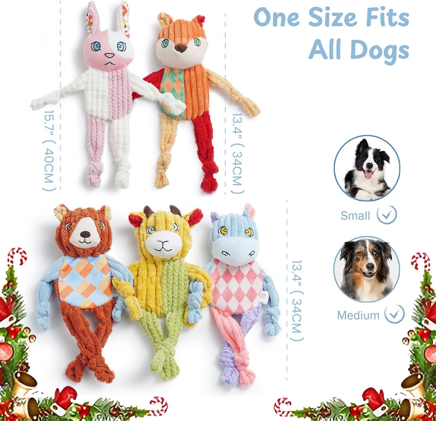 image:imageNocciola 5PC No Stuffing Puppy Toys Dog Toys Plushies Whimsical Variety Colors Animal Plush Toy with Squeaky Crinkle Sound to Keep Them Busy for Small Medium Dogs