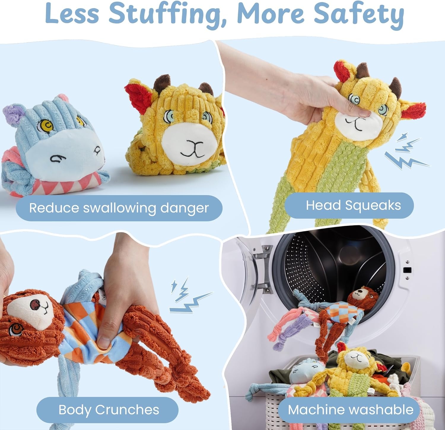 image:imageNocciola 5PC No Stuffing Puppy Toys Dog Toys Plushies Whimsical Variety Colors Animal Plush Toy with Squeaky Crinkle Sound to Keep Them Busy for Small Medium Dogs