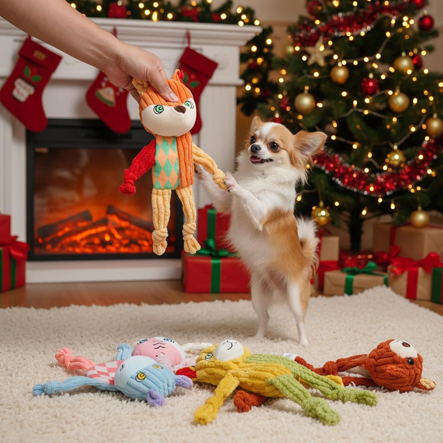 image:imageNocciola 5PC No Stuffing Puppy Toys Dog Toys Plushies Whimsical Variety Colors Animal Plush Toy with Squeaky Crinkle Sound to Keep Them Busy for Small Medium Dogs