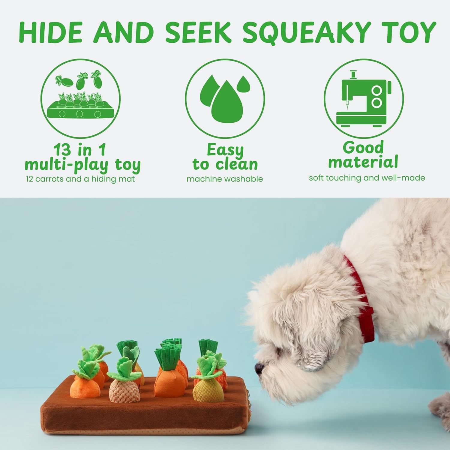 image:imageNocciola Carrot Puzzle Dog Toys 12PC Squeaky Carrots amp Farm Snuffle Mat for Hide and Seek Snuffle Toys for Small and Medium Dogs Carrot Patch Dog Toy to Keep Them BusyVarious Carrot Toys