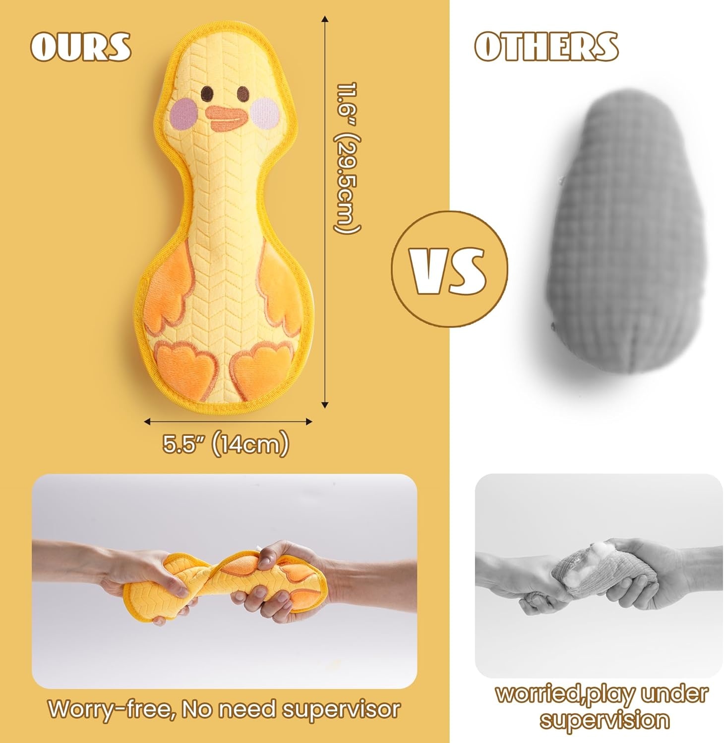 image:imageNocciola Duck Squeaky Dog Toy New 2025 Indestructible Dog Toy for Aggressive Chewers Stuffed Toy with Two Tough Layers Minky Plush for Comfort and Chewing YellowMinky Yellow