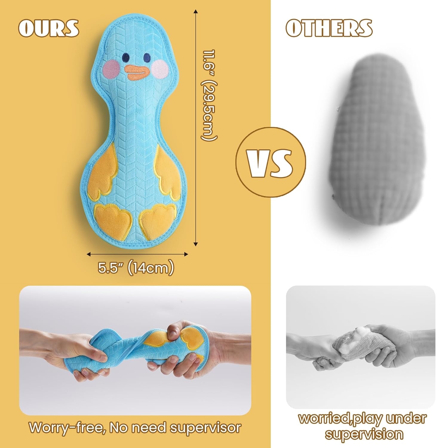 image:imageNocciola Duck Squeaky Dog Toy New 2025 Indestructible Dog Toy for Aggressive Chewers Stuffed Toy with Two Tough Layers Minky Plush for Comfort and Chewing YellowMinky Blue