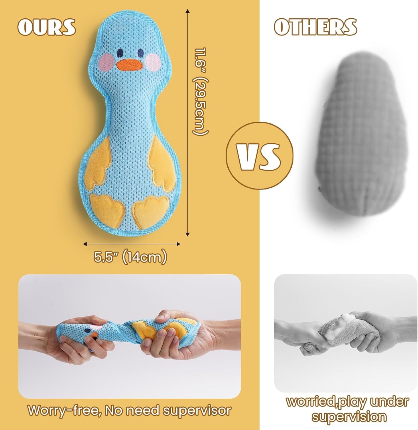 image:imageNocciola Duck Squeaky Dog Toy New 2025 Indestructible Dog Toy for Aggressive Chewers Stuffed Toy with Two Tough Layers Minky Plush for Comfort and Chewing YellowTeddy Blue