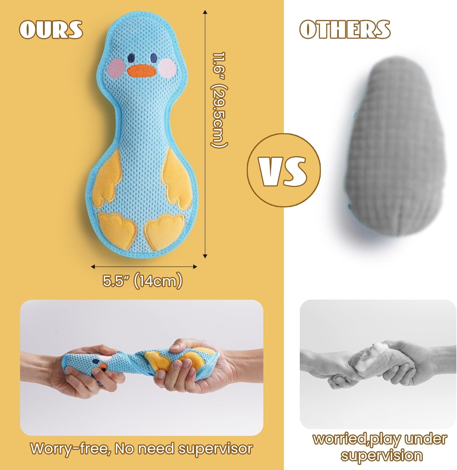 image:imageNocciola Duck Squeaky Dog Toy New 2025 Indestructible Dog Toy for Aggressive Chewers Stuffed Toy with Two Tough Layers Minky Plush for Comfort and Chewing YellowTeddy Yellow