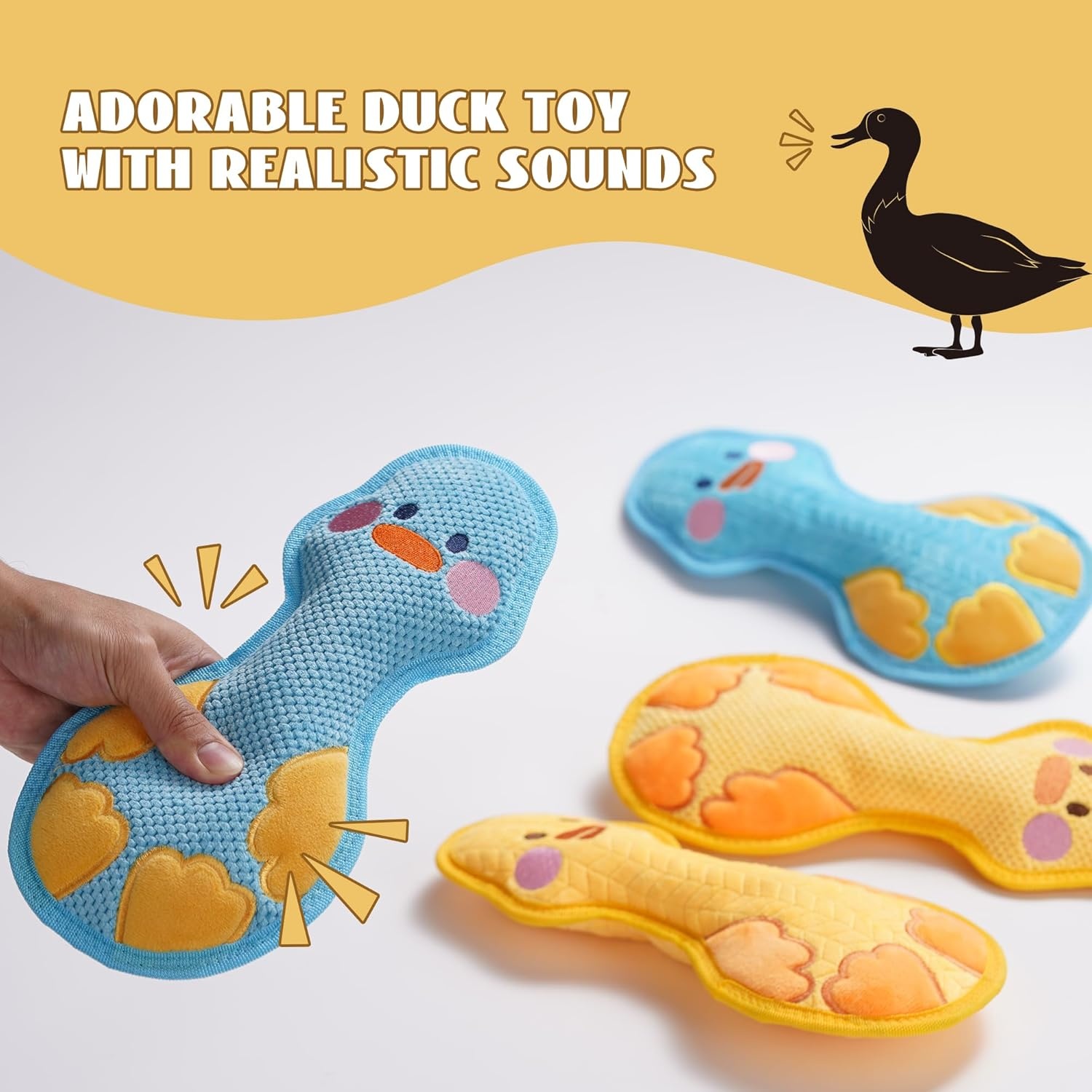 image:imageNocciola Duck Squeaky Dog Toy New 2025 Indestructible Dog Toy for Aggressive Chewers Stuffed Toy with Two Tough Layers Minky Plush for Comfort and Chewing YellowTeddy Blue