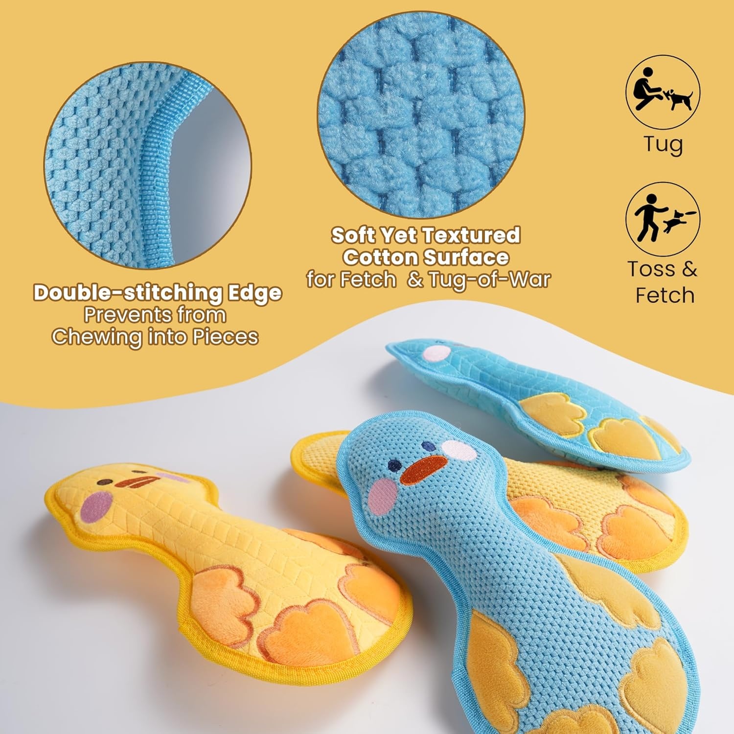 image:imageNocciola Duck Squeaky Dog Toy New 2025 Indestructible Dog Toy for Aggressive Chewers Stuffed Toy with Two Tough Layers Minky Plush for Comfort and Chewing YellowTeddy Blue
