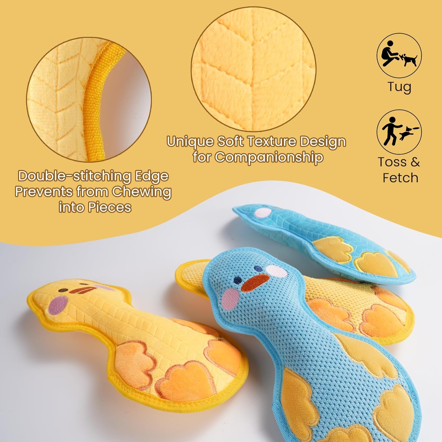 image:imageNocciola Duck Squeaky Dog Toy New 2025 Indestructible Dog Toy for Aggressive Chewers Stuffed Toy with Two Tough Layers Minky Plush for Comfort and Chewing YellowMinky Yellow