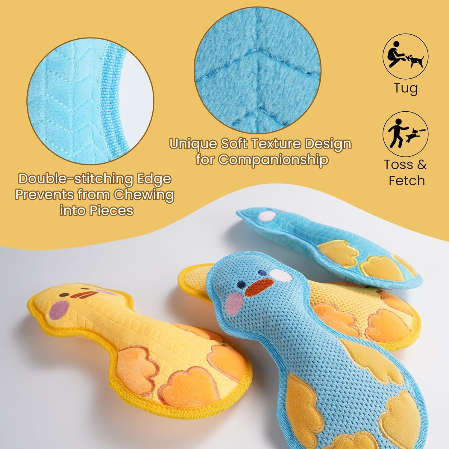 image:imageNocciola Duck Squeaky Dog Toy New 2025 Indestructible Dog Toy for Aggressive Chewers Stuffed Toy with Two Tough Layers Minky Plush for Comfort and Chewing YellowMinky Blue
