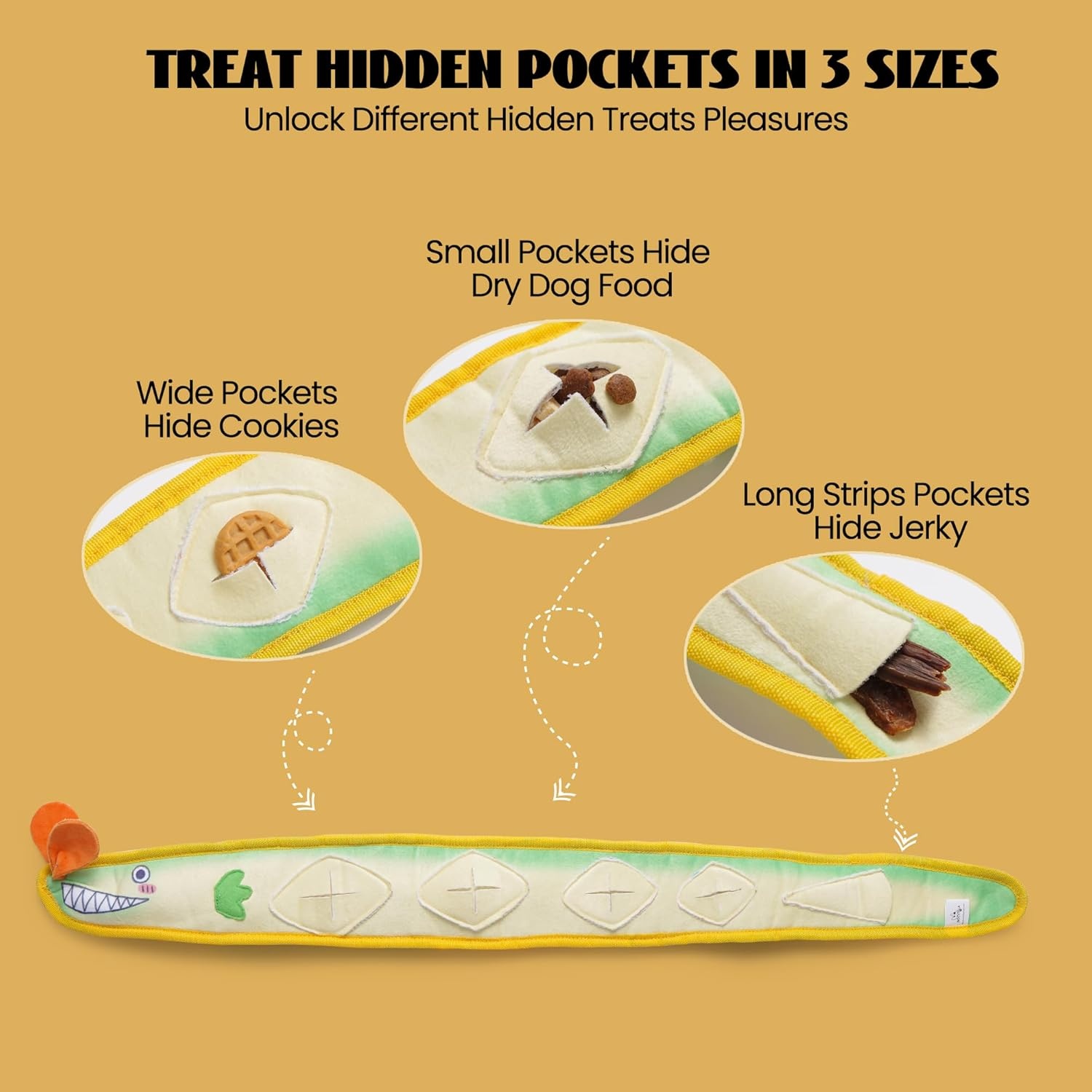 image:imageNocciola EEL Squeaky Dog Toy Tough No Stuffing Toy for Tug of War Puppy Interactive Puzzle Fun to Keep Them Busy Cognitive Crinkle Dog Toy for Large Medium Small Breed BlueNo Stuffing Yellow Eel