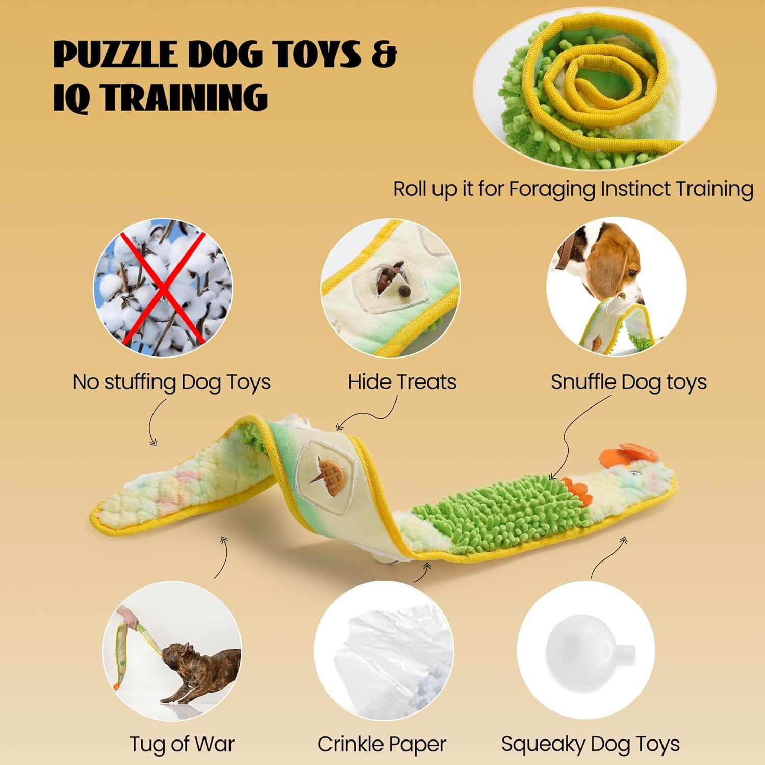 image:imageNocciola EEL Squeaky Dog Toy Tough No Stuffing Toy for Tug of War Puppy Interactive Puzzle Fun to Keep Them Busy Cognitive Crinkle Dog Toy for Large Medium Small Breed BlueNo Stuffing Yellow Eel