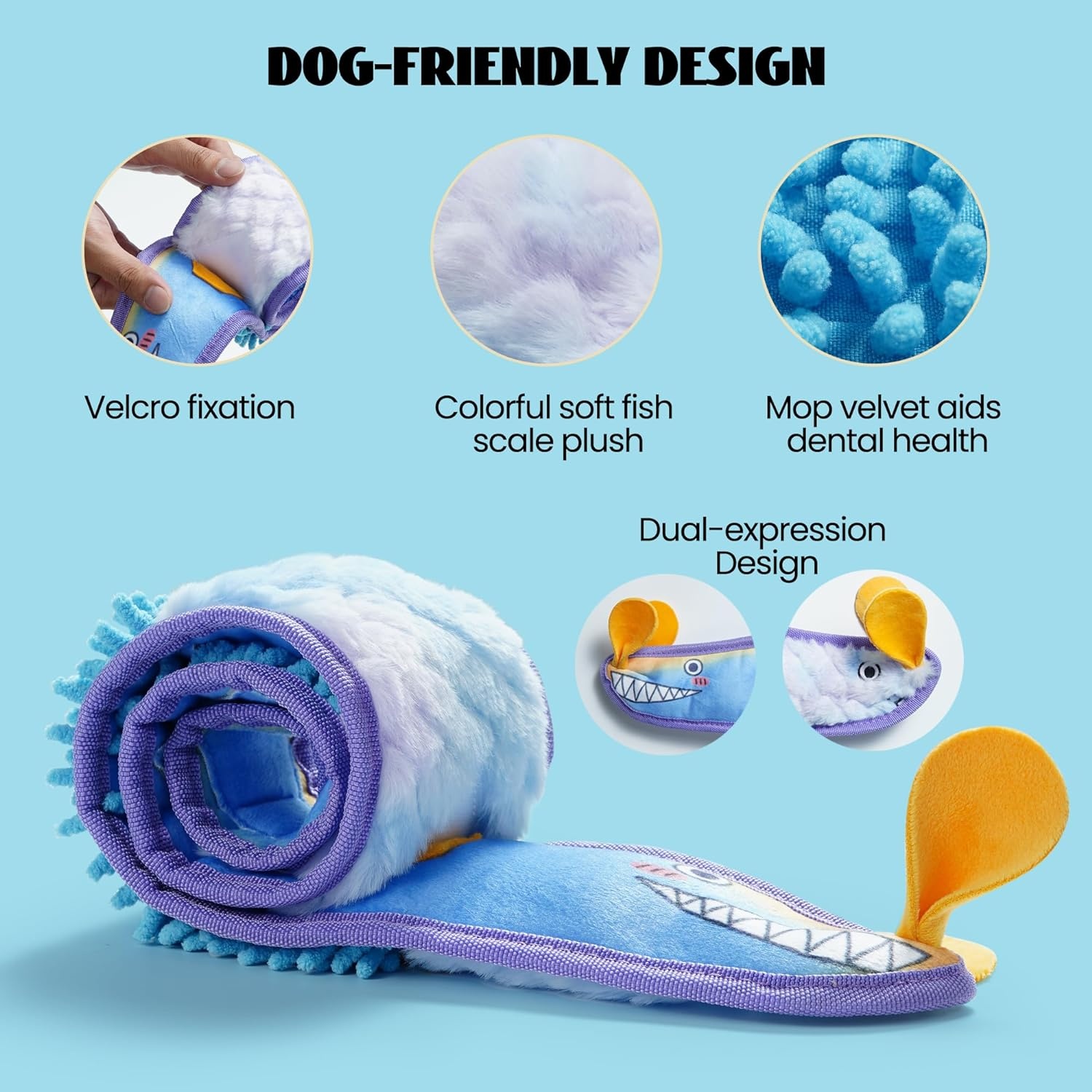 image:imageNocciola EEL Squeaky Dog Toy Tough No Stuffing Toy for Tug of War Puppy Interactive Puzzle Fun to Keep Them Busy Cognitive Crinkle Dog Toy for Large Medium Small Breed BlueBlue Yellow Eel Bundle