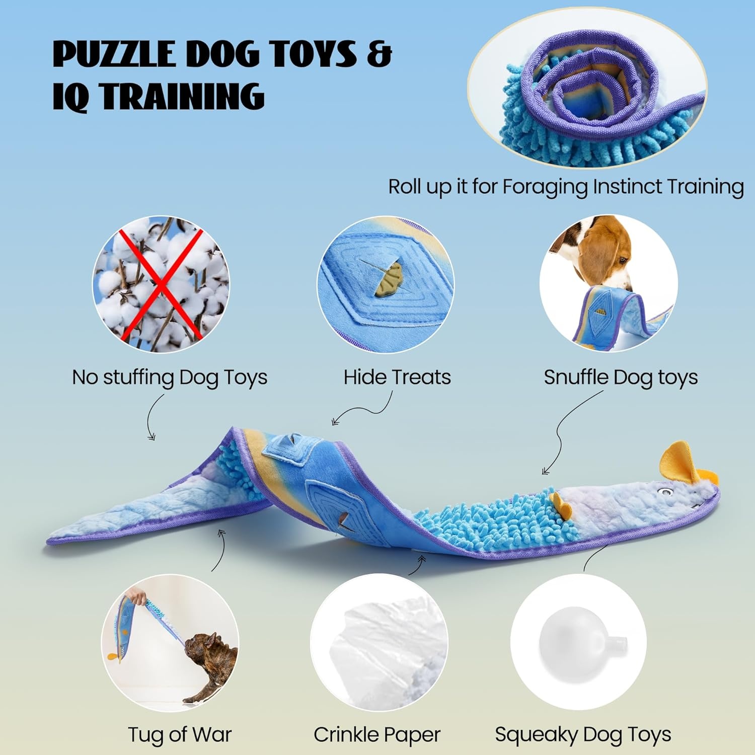 image:imageNocciola EEL Squeaky Dog Toy Tough No Stuffing Toy for Tug of War Puppy Interactive Puzzle Fun to Keep Them Busy Cognitive Crinkle Dog Toy for Large Medium Small Breed BlueNo Stuffing Blue Eel