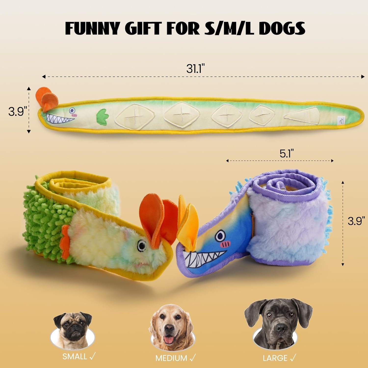 image:imageNocciola EEL Squeaky Dog Toy Tough No Stuffing Toy for Tug of War Puppy Interactive Puzzle Fun to Keep Them Busy Cognitive Crinkle Dog Toy for Large Medium Small Breed BlueNo Stuffing Yellow Eel