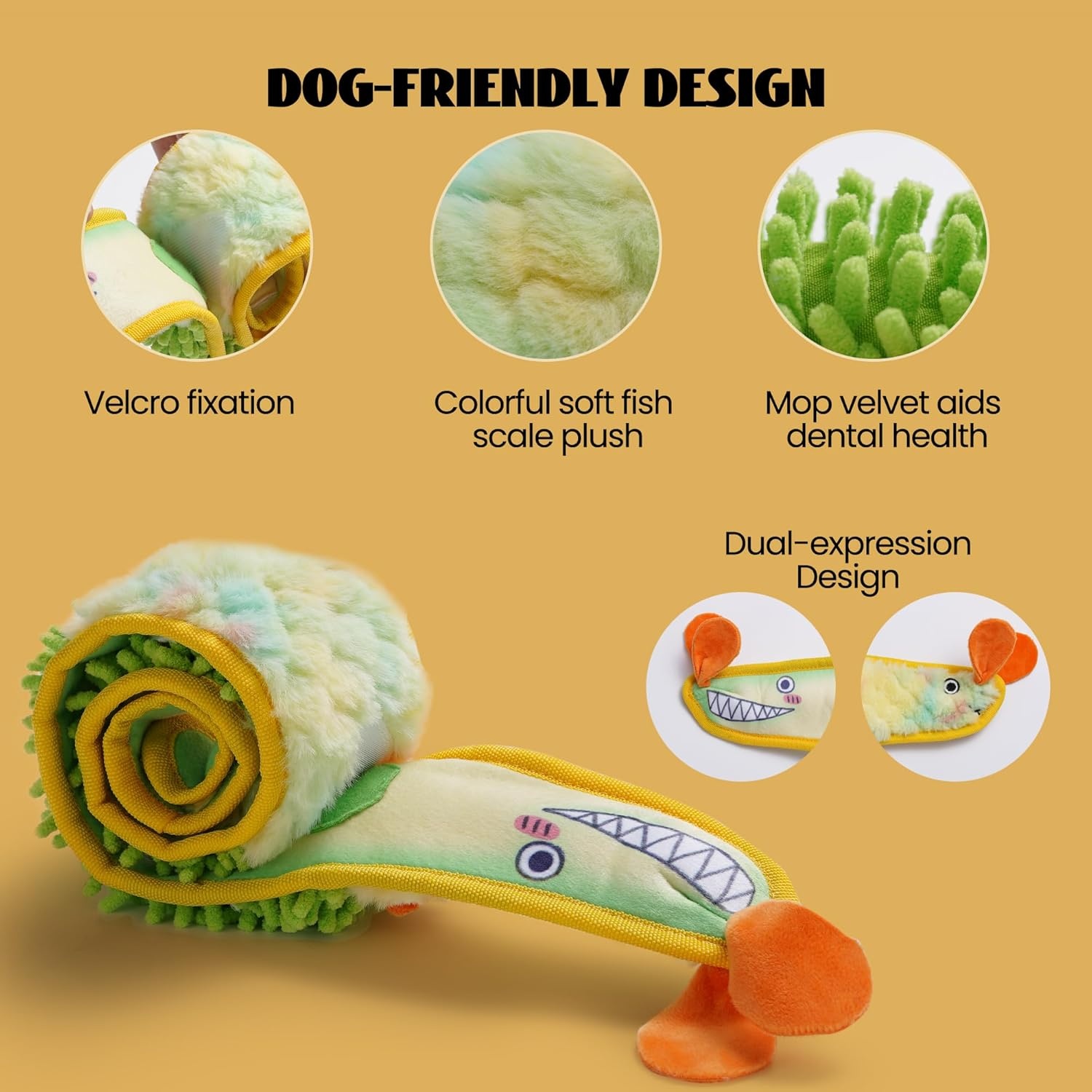 image:imageNocciola EEL Squeaky Dog Toy Tough No Stuffing Toy for Tug of War Puppy Interactive Puzzle Fun to Keep Them Busy Cognitive Crinkle Dog Toy for Large Medium Small Breed BlueNo Stuffing Yellow Eel