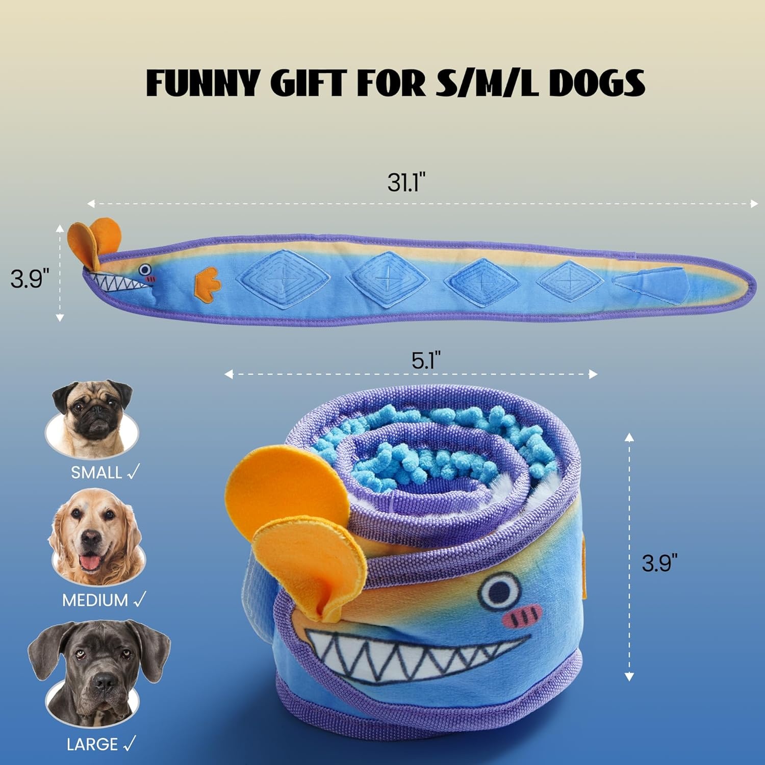 image:imageNocciola EEL Squeaky Dog Toy Tough No Stuffing Toy for Tug of War Puppy Interactive Puzzle Fun to Keep Them Busy Cognitive Crinkle Dog Toy for Large Medium Small Breed BlueNo Stuffing Blue Eel