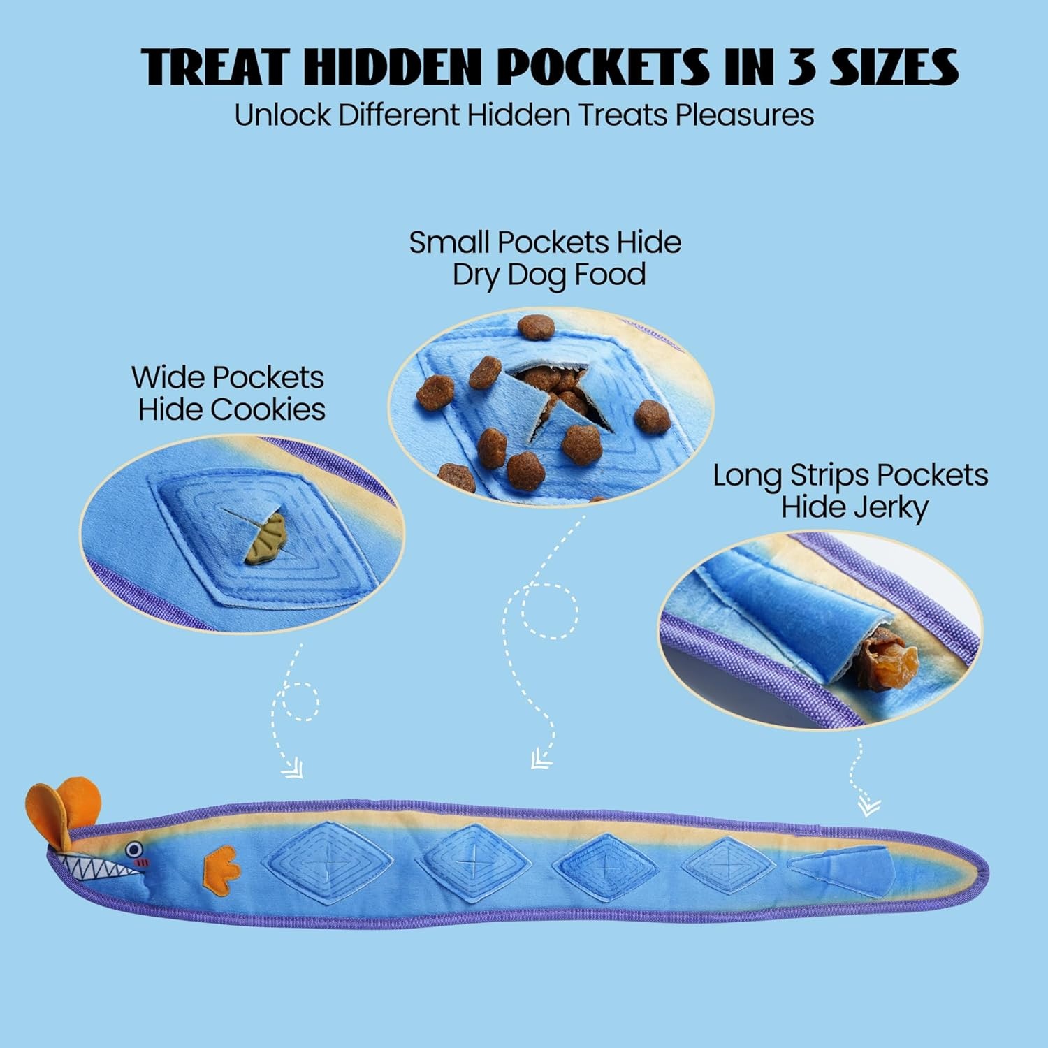 image:imageNocciola EEL Squeaky Dog Toy Tough No Stuffing Toy for Tug of War Puppy Interactive Puzzle Fun to Keep Them Busy Cognitive Crinkle Dog Toy for Large Medium Small Breed BlueNo Stuffing Blue Eel