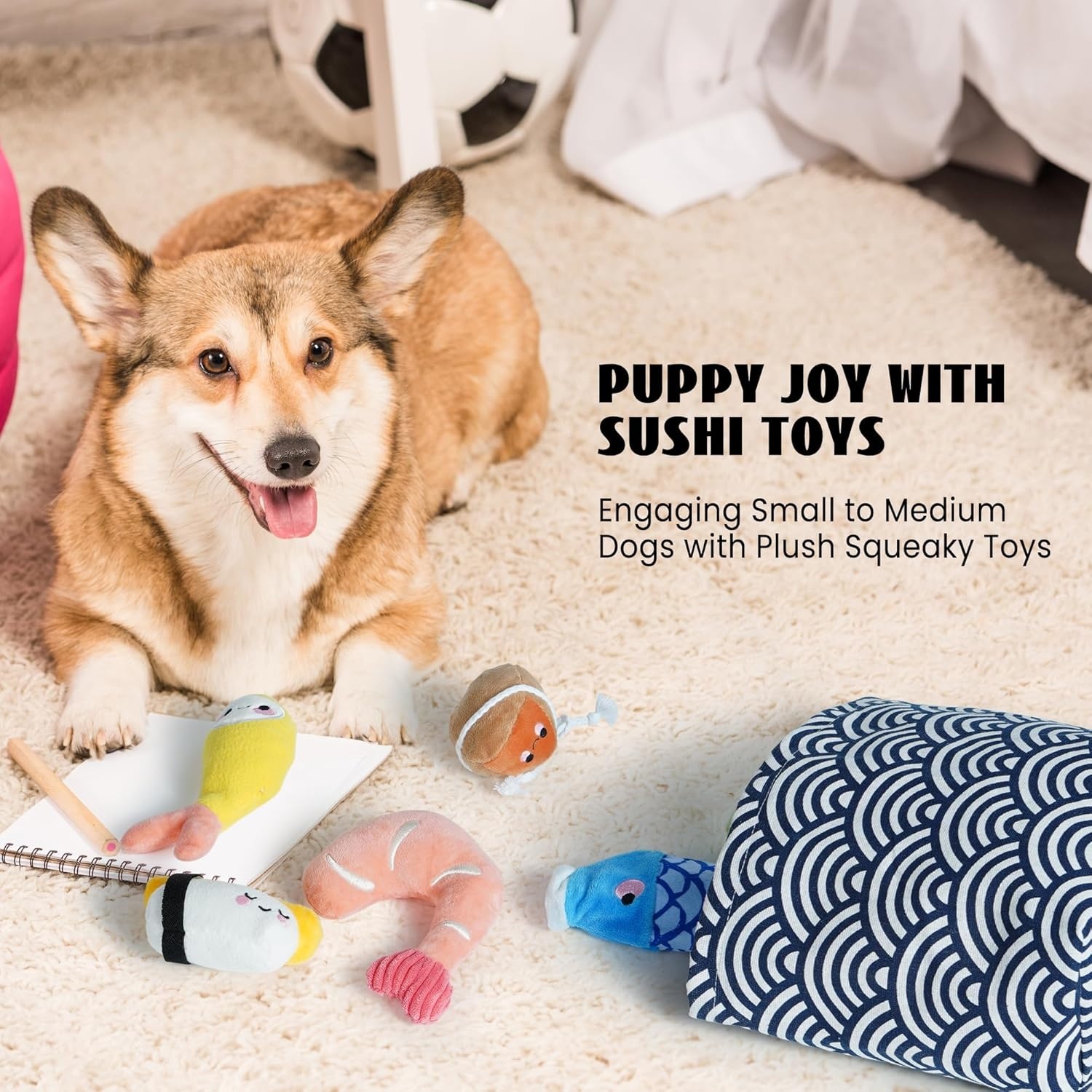 image:imageNocciola Squeaky Bread Stuffed Dog Toys Pack Puppy Toys with Grocery Bag to Keep Them Busy Small Dog Toys for Boredom Durable Snuffle Dog Toys for Small Medium Breeds Pet GiftSushi Dog Toys