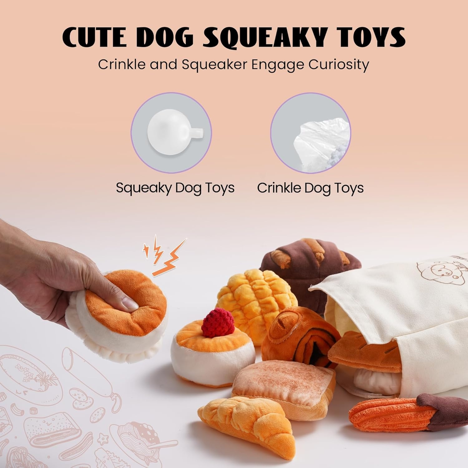 image:imageNocciola Squeaky Bread Stuffed Dog Toys Pack Puppy Toys with Grocery Bag to Keep Them Busy Small Dog Toys for Boredom Durable Snuffle Dog Toys for Small Medium Breeds Pet GiftBread Dog Toys