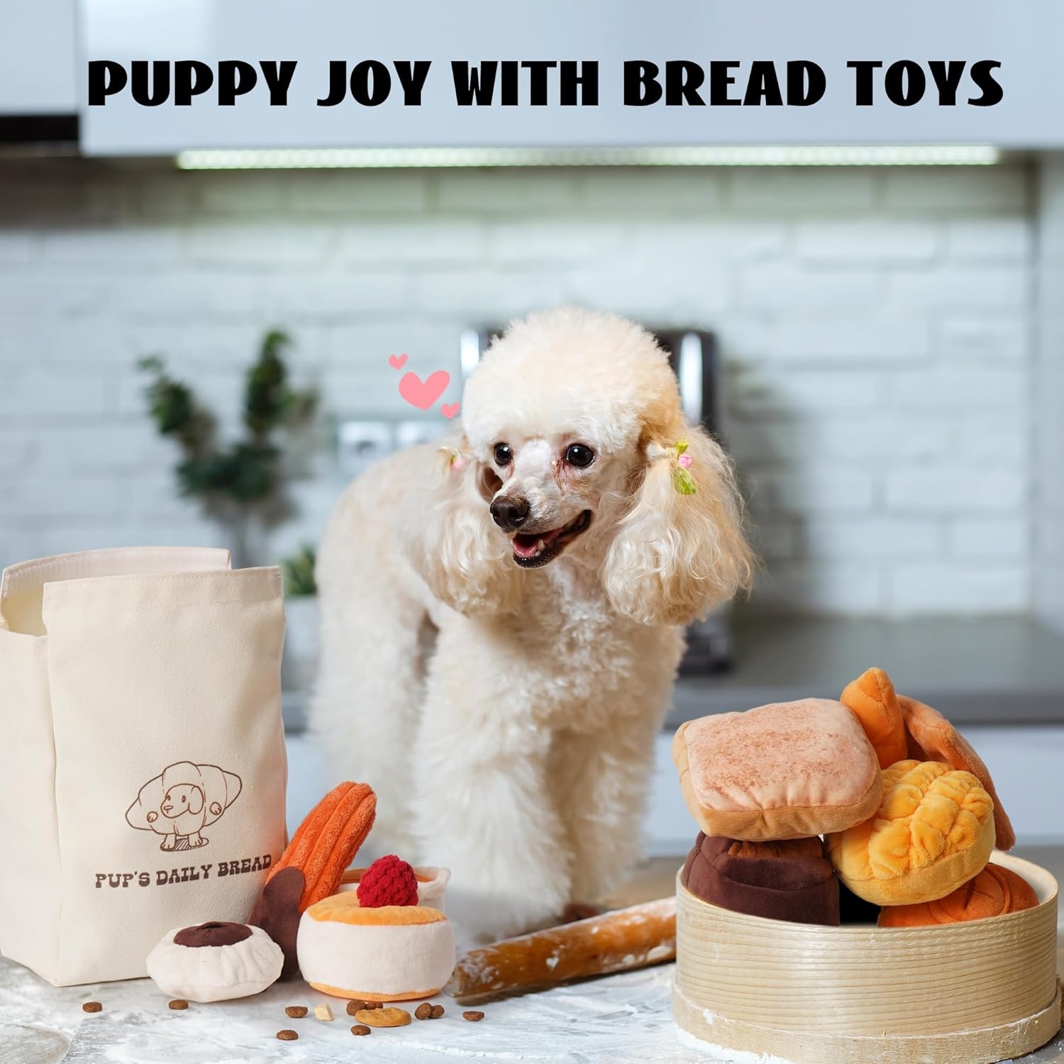 image:imageNocciola Squeaky Bread Stuffed Dog Toys Pack Puppy Toys with Grocery Bag to Keep Them Busy Small Dog Toys for Boredom Durable Snuffle Dog Toys for Small Medium Breeds Pet GiftBread Dog Toys