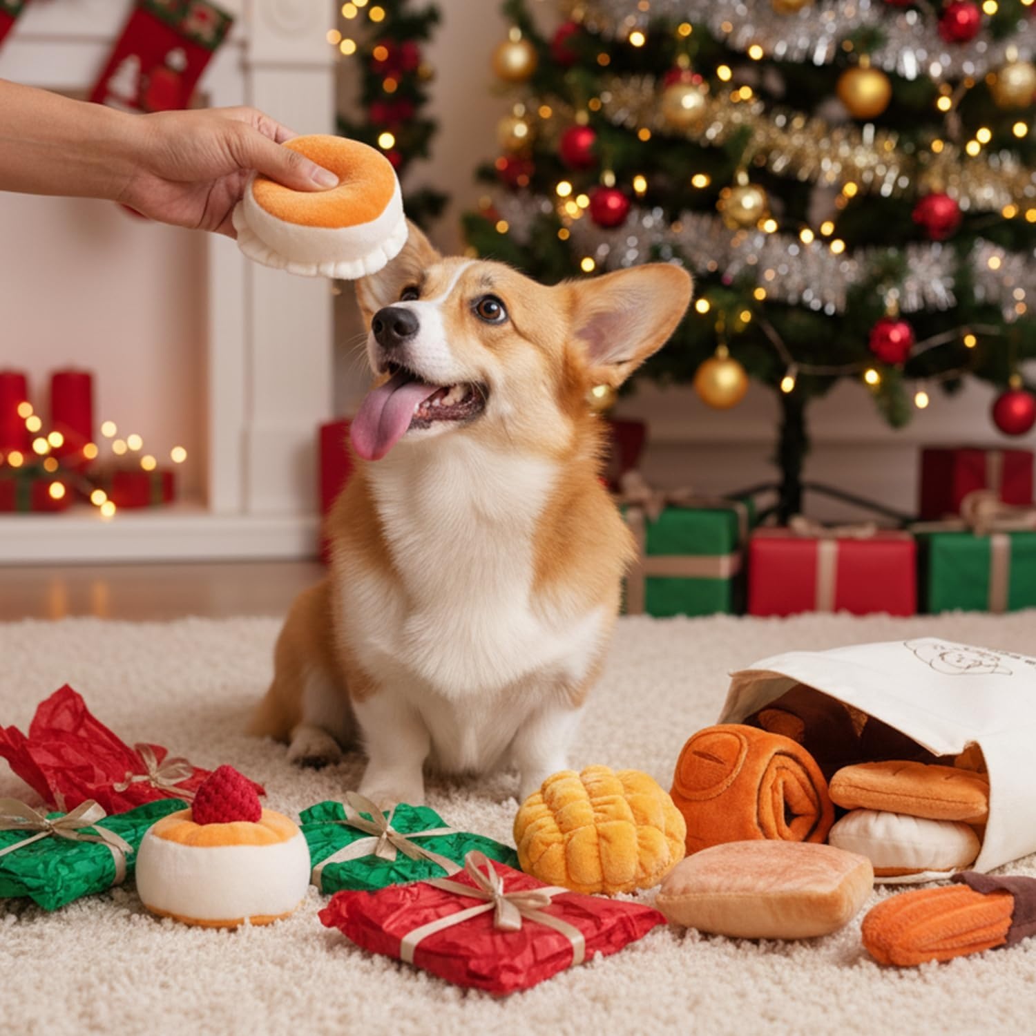 image:imageNocciola Squeaky Bread Stuffed Dog Toys Pack Puppy Toys with Grocery Bag to Keep Them Busy Small Dog Toys for Boredom Durable Snuffle Dog Toys for Small Medium Breeds Pet GiftBread Dog Toys