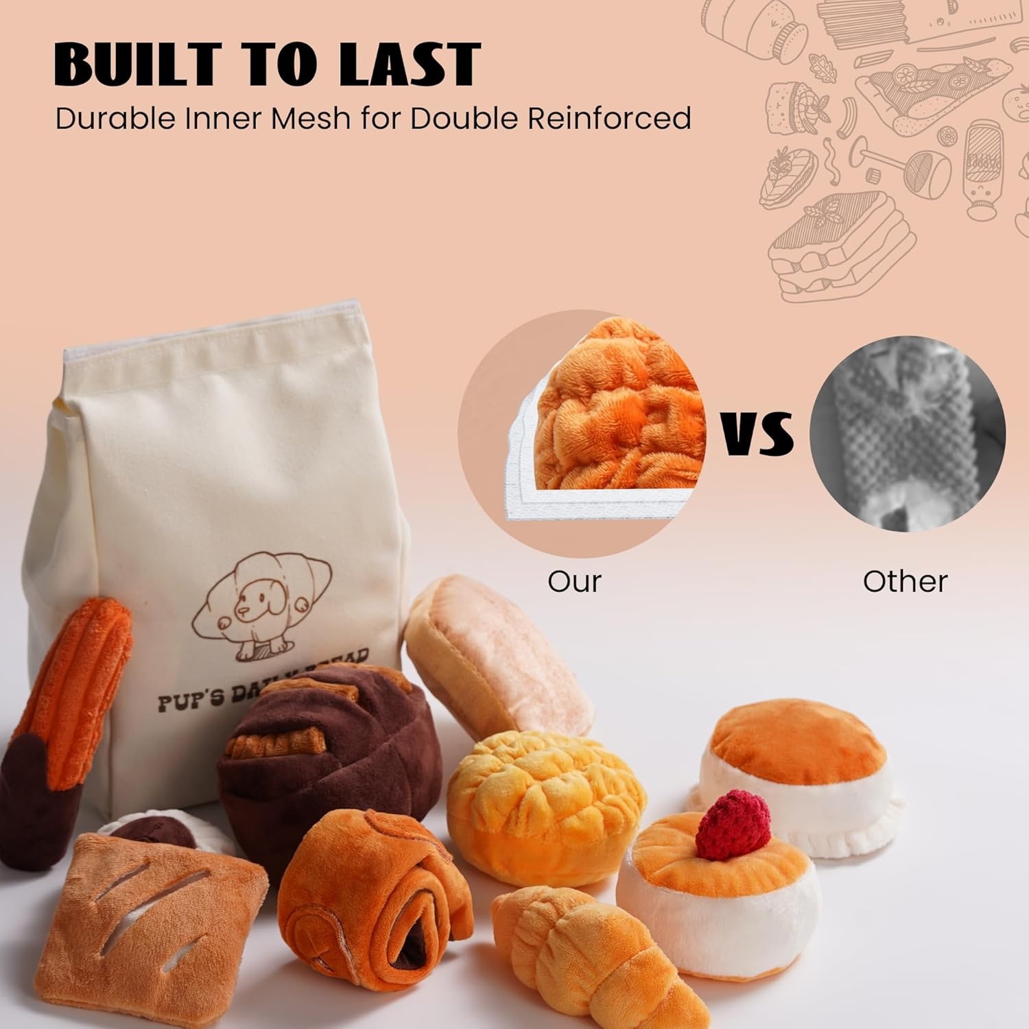 image:imageNocciola Squeaky Bread Stuffed Dog Toys Pack Puppy Toys with Grocery Bag to Keep Them Busy Small Dog Toys for Boredom Durable Snuffle Dog Toys for Small Medium Breeds Pet GiftBread Dog Toys