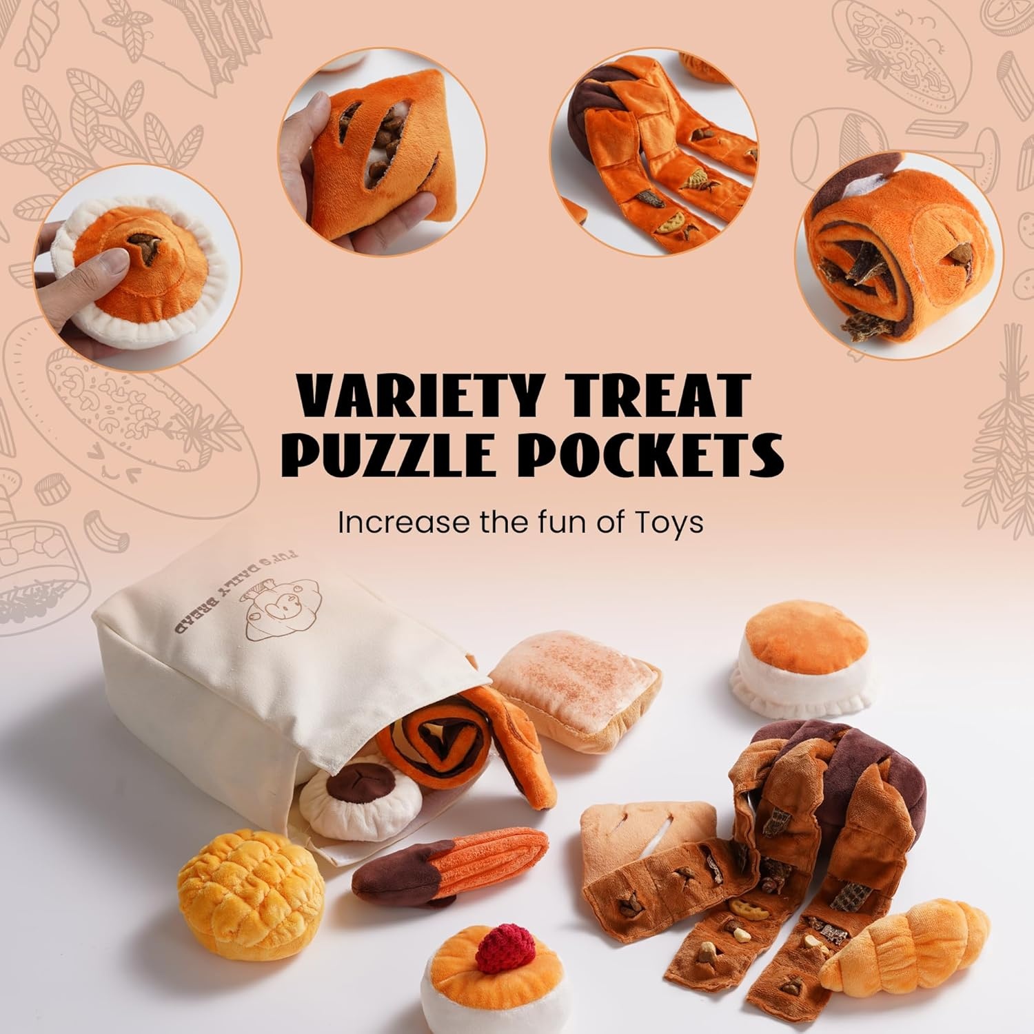 image:imageNocciola Squeaky Bread Stuffed Dog Toys Pack Puppy Toys with Grocery Bag to Keep Them Busy Small Dog Toys for Boredom Durable Snuffle Dog Toys for Small Medium Breeds Pet GiftBread Dog Toys