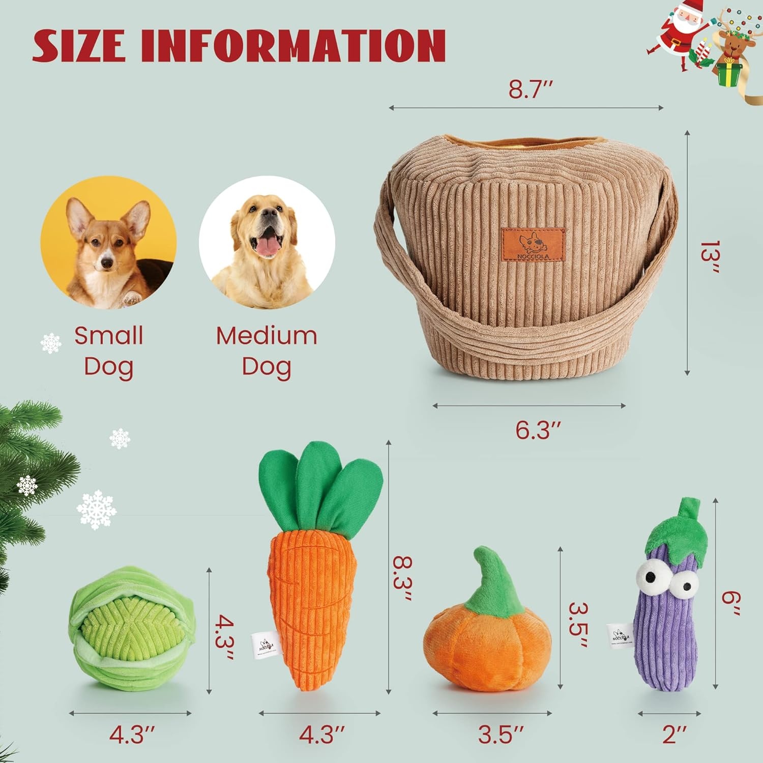 image:imageNocciola Squeaky Fruits Veggies Stuffed Dog Toys Pack Hide Seek Grocery Basket Crinkle Plush Puppy Toys to Keep Busy Birthday Pet Supplies Gifts for Small Medium BreedsFruit and Vegetables