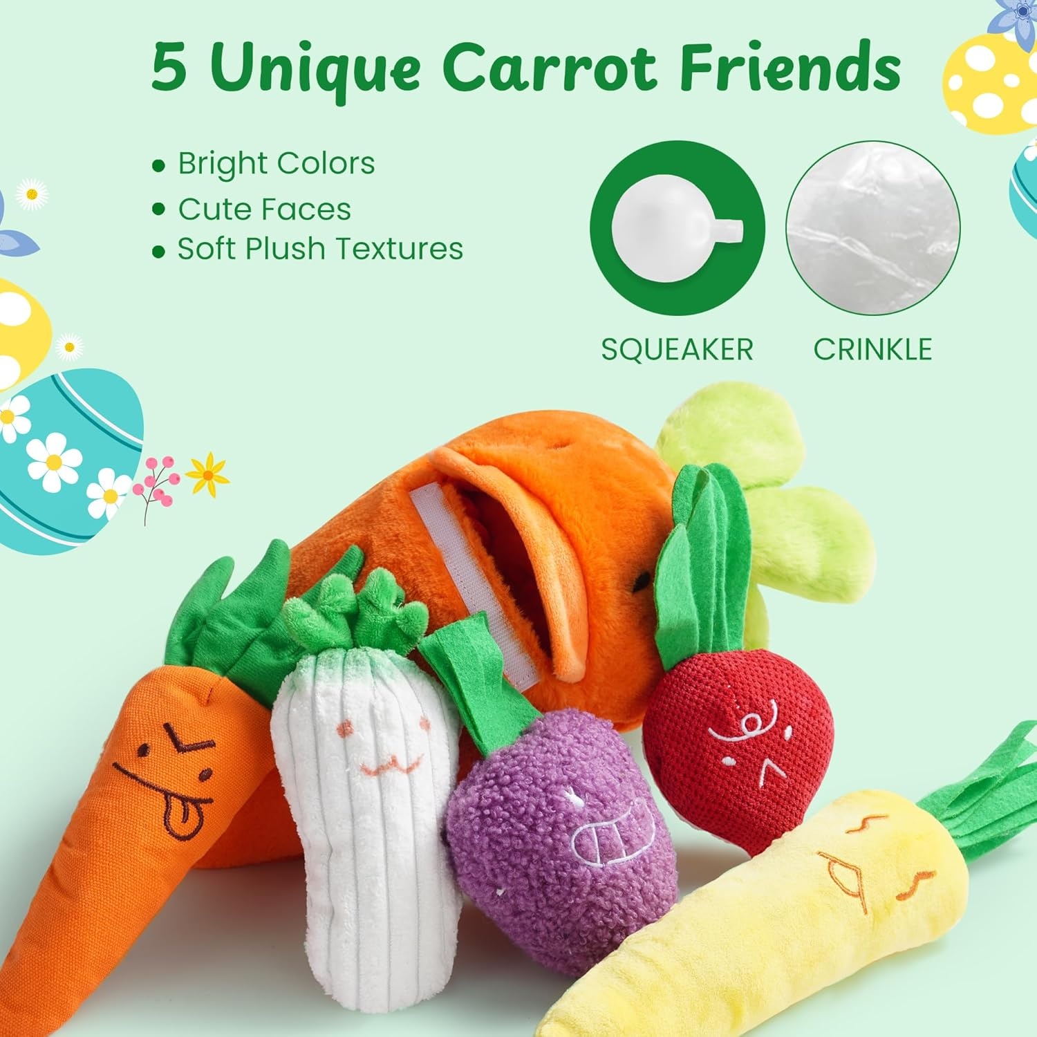 image:imageNocciola Stuffed Pig Dog Toys Hide and Seek Funny Squeaky Crinkle Plush Dog Chew Toys for Small Medium Breed Cognitive Training Pet Enrichment Gifts SuppliesSqueaky Carrots
