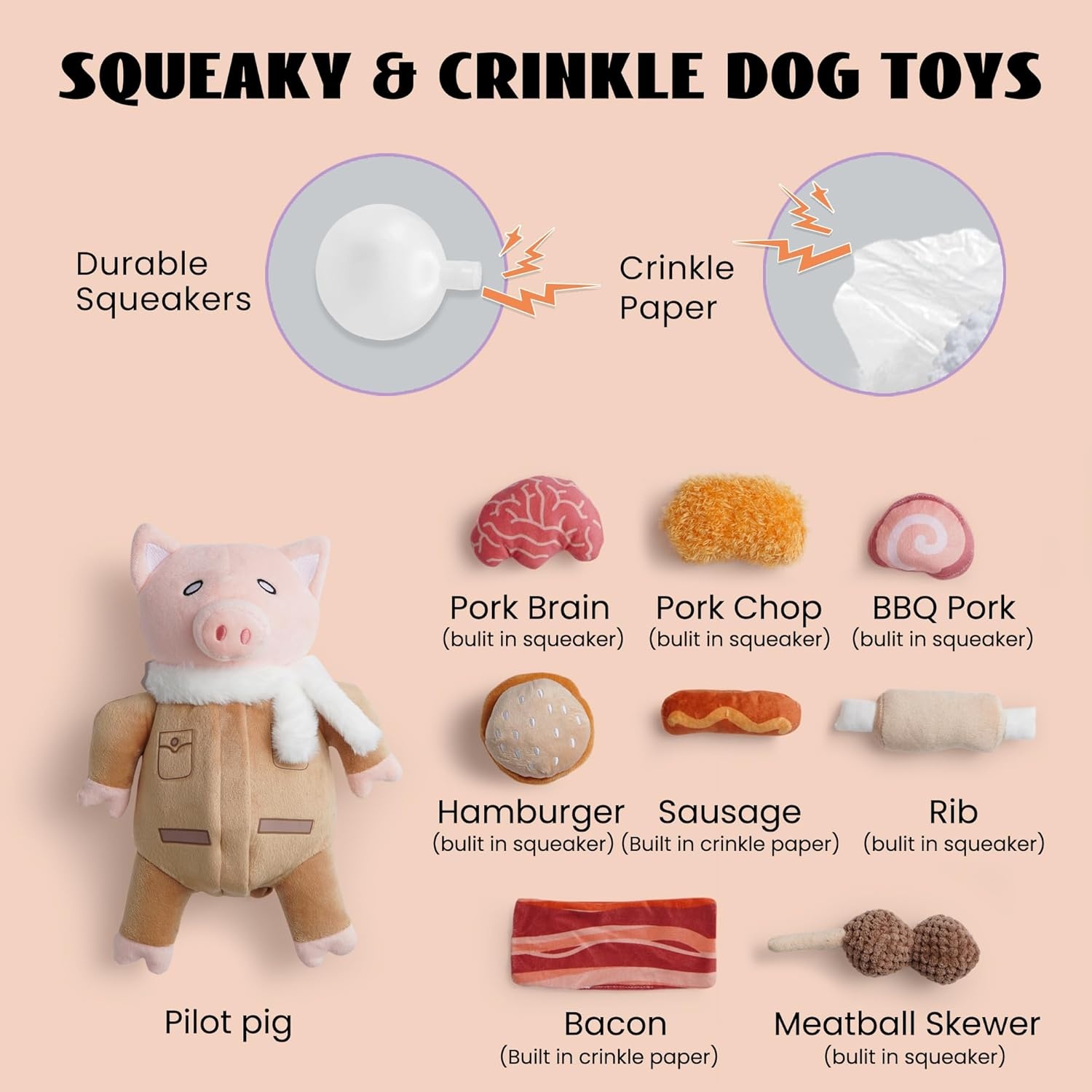 image:imageNocciola Stuffed Pig Dog Toys Hide and Seek Funny Squeaky Crinkle Plush Dog Chew Toys for Small Medium Breed Cognitive Training Pet Enrichment Gifts SuppliesPilot Pig