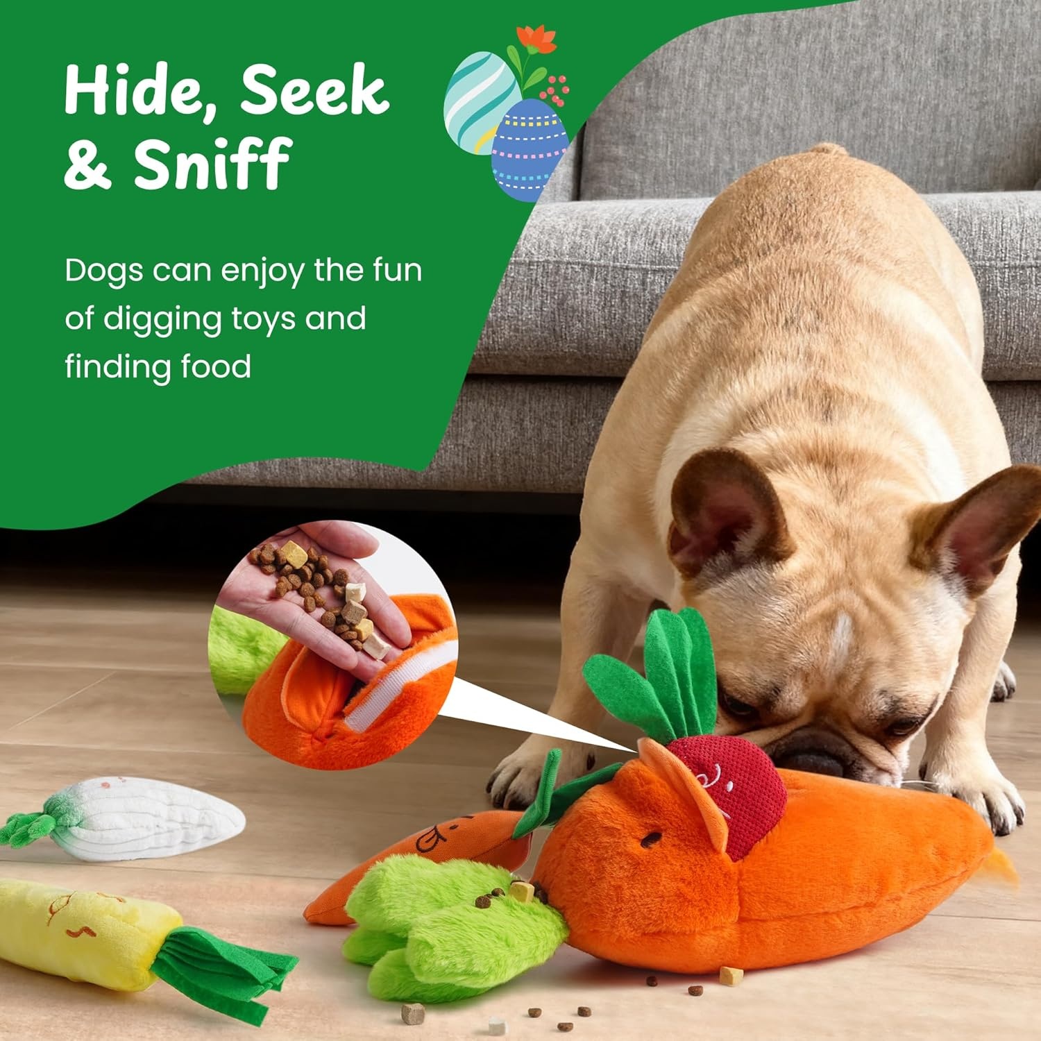 image:imageNocciola Stuffed Pig Dog Toys Hide and Seek Funny Squeaky Crinkle Plush Dog Chew Toys for Small Medium Breed Cognitive Training Pet Enrichment Gifts SuppliesSqueaky Carrots