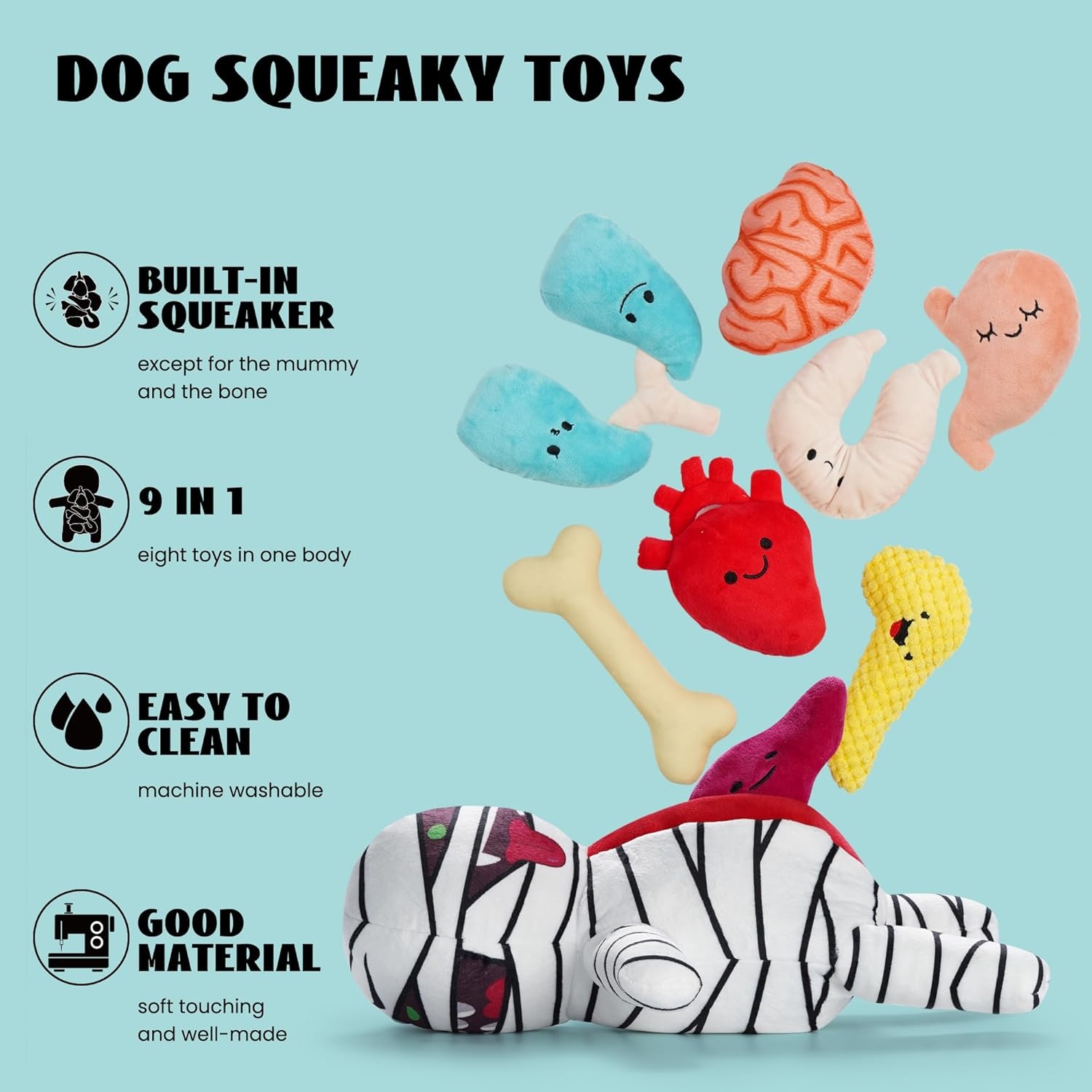 image:imageNocciola Stuffed Pig Dog Toys Hide and Seek Funny Squeaky Crinkle Plush Dog Chew Toys for Small Medium Breed Cognitive Training Pet Enrichment Gifts SuppliesMummy with Organs