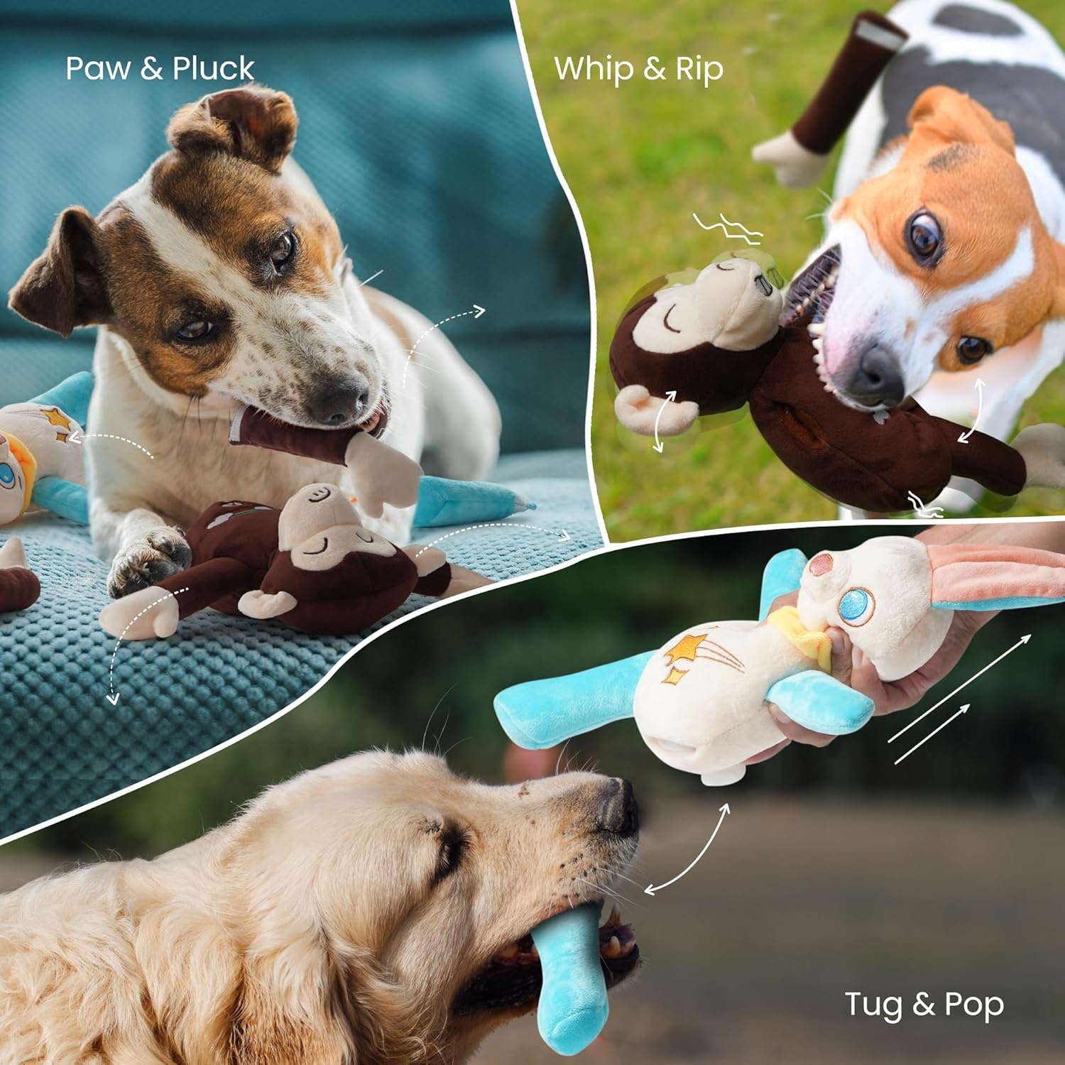 image:imageNocciola Tearable Rip Pull Apart Squeaky Dog Puzzle Toys 4 in 1 Enrichment Interactive Plush Stuffed Crinkle Chew Toys for Small Medium Large BreedsBundle