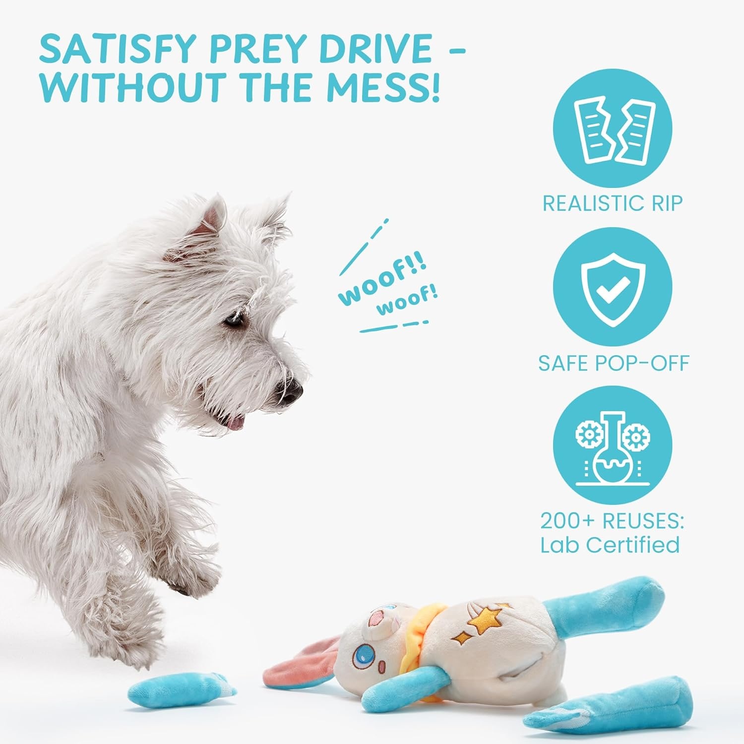 image:imageNocciola Tearable Rip Pull Apart Squeaky Dog Puzzle Toys 4 in 1 Enrichment Interactive Plush Stuffed Crinkle Chew Toys for Small Medium Large BreedsBunny Dog Toy