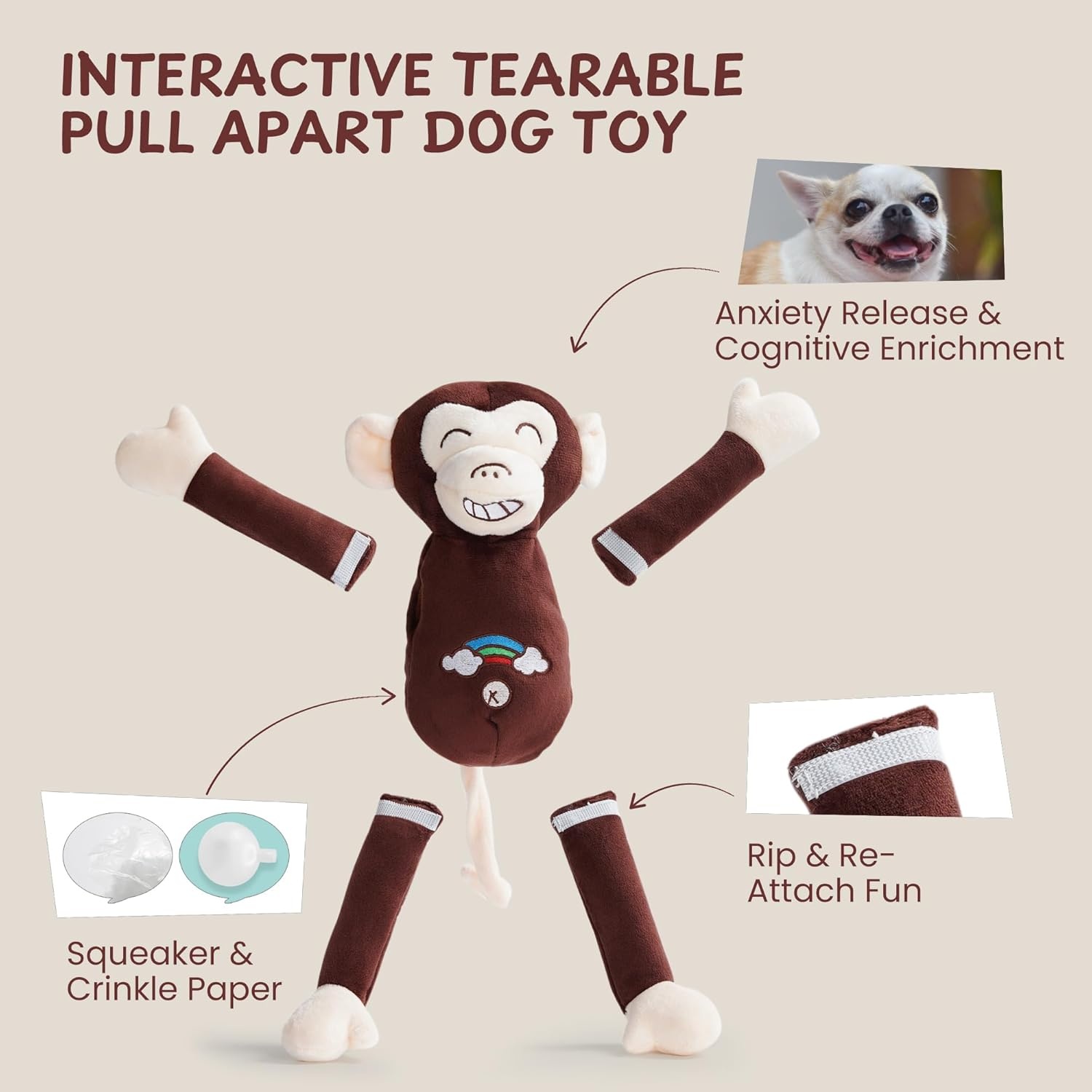 image:imageNocciola Tearable Rip Pull Apart Squeaky Dog Puzzle Toys 4 in 1 Enrichment Interactive Plush Stuffed Crinkle Chew Toys for Small Medium Large BreedsBundle