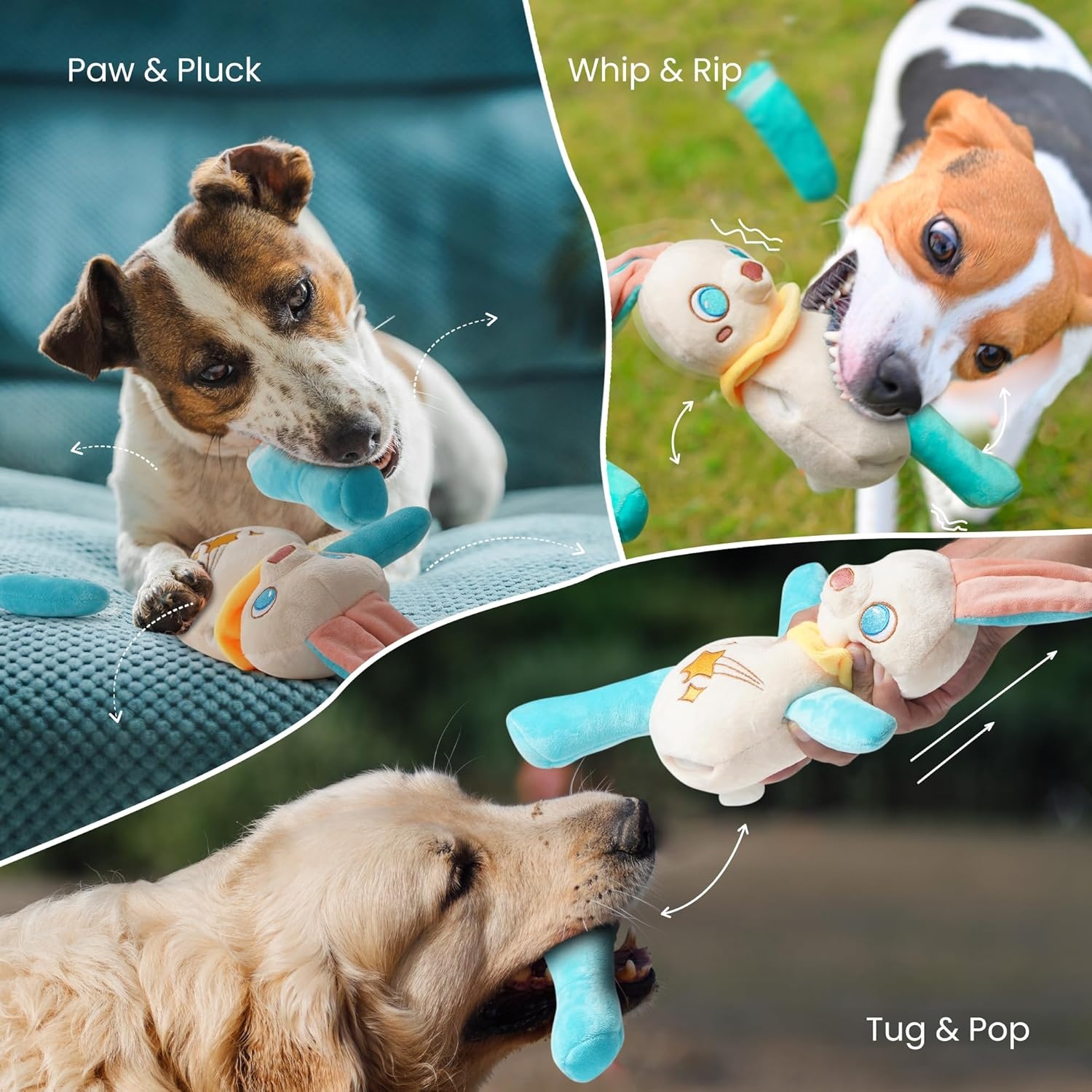 image:imageNocciola Tearable Rip Pull Apart Squeaky Dog Puzzle Toys 4 in 1 Enrichment Interactive Plush Stuffed Crinkle Chew Toys for Small Medium Large BreedsBunny Dog Toy