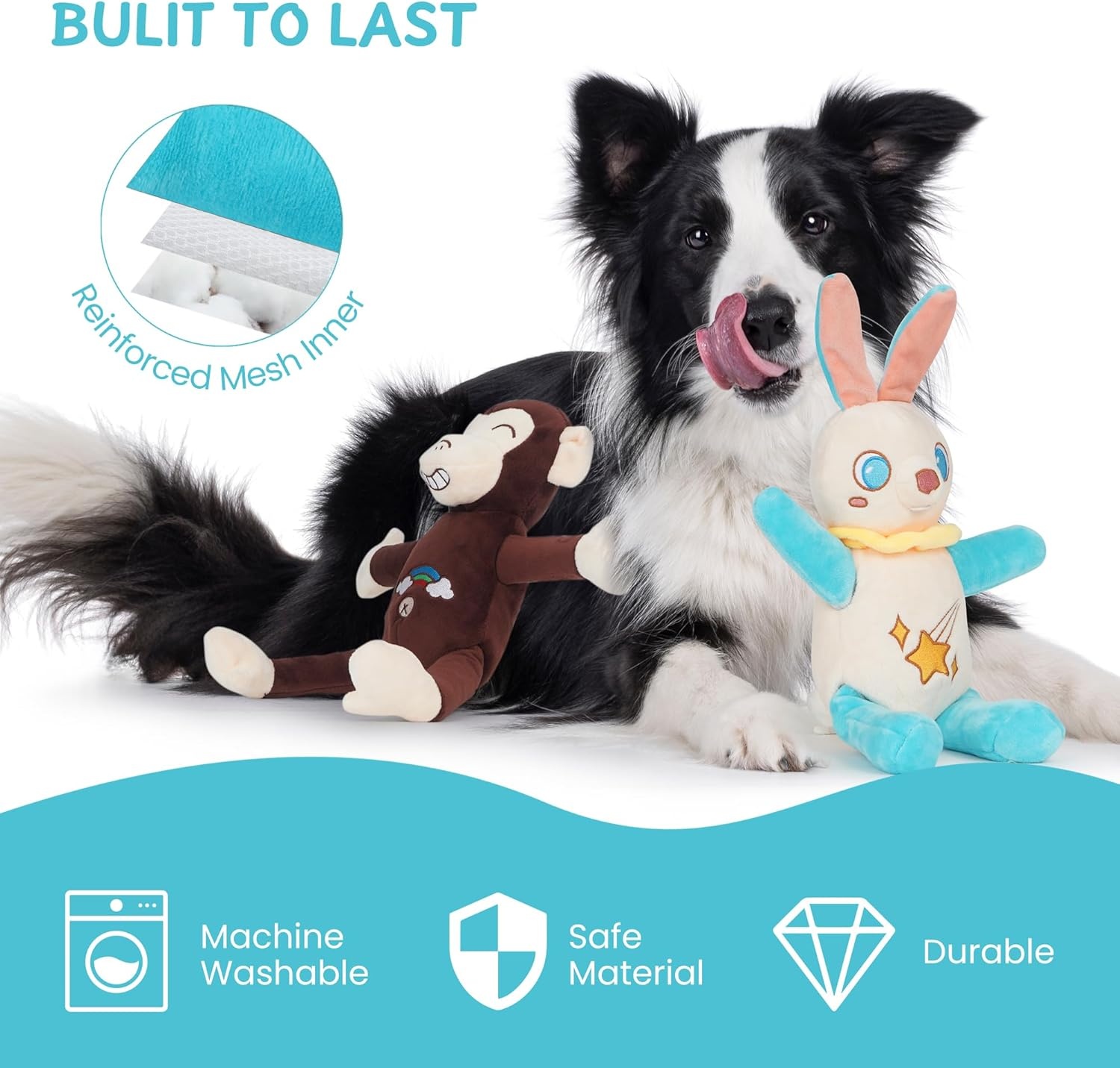 image:imageNocciola Tearable Rip Pull Apart Squeaky Dog Puzzle Toys 4 in 1 Enrichment Interactive Plush Stuffed Crinkle Chew Toys for Small Medium Large BreedsBunny Dog Toy