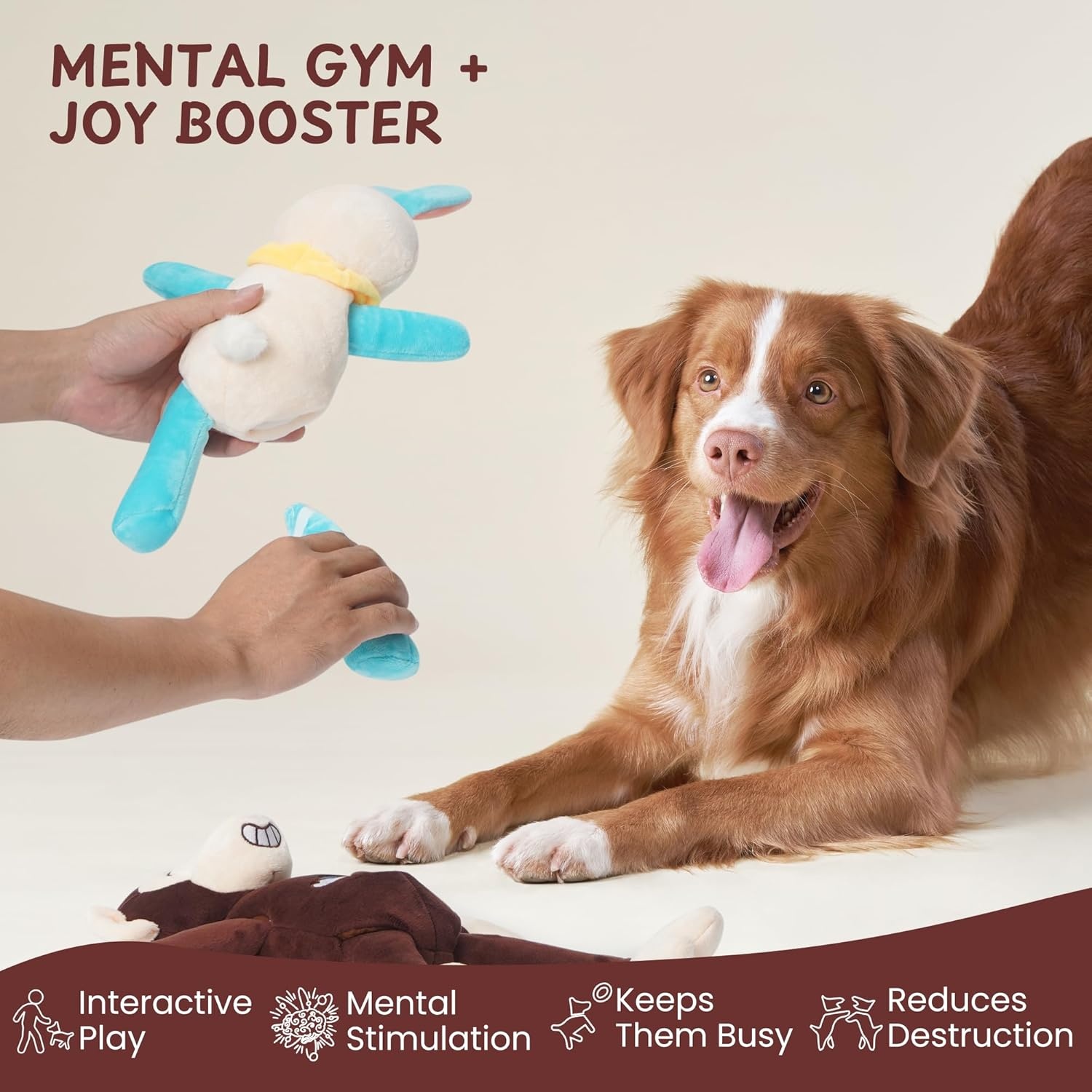 image:imageNocciola Tearable Rip Pull Apart Squeaky Dog Puzzle Toys 4 in 1 Enrichment Interactive Plush Stuffed Crinkle Chew Toys for Small Medium Large BreedsBundle