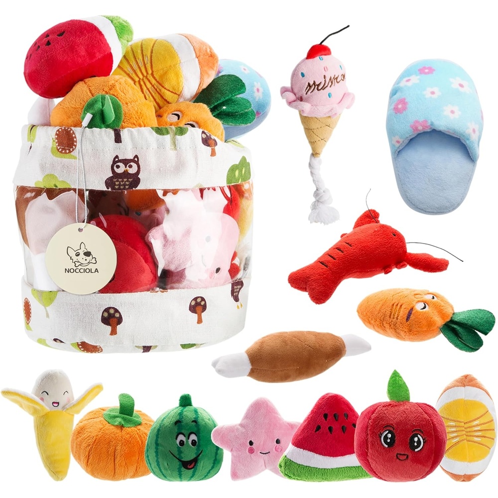 image:imageNocciola Dog Squeaky Toys Plush Small Dog Toys for Dogs Stuffed with Squeakers12 pcs Puppy Toys with a Carrying Bag for Small Medium Size12 PCS