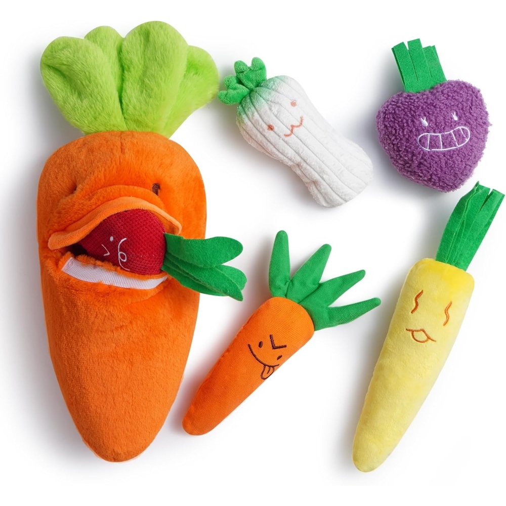 image:imageNocciola Stuffed Pig Dog Toys Hide and Seek Funny Squeaky Crinkle Plush Dog Chew Toys for Small Medium Breed Cognitive Training Pet Enrichment Gifts SuppliesSqueaky Carrots