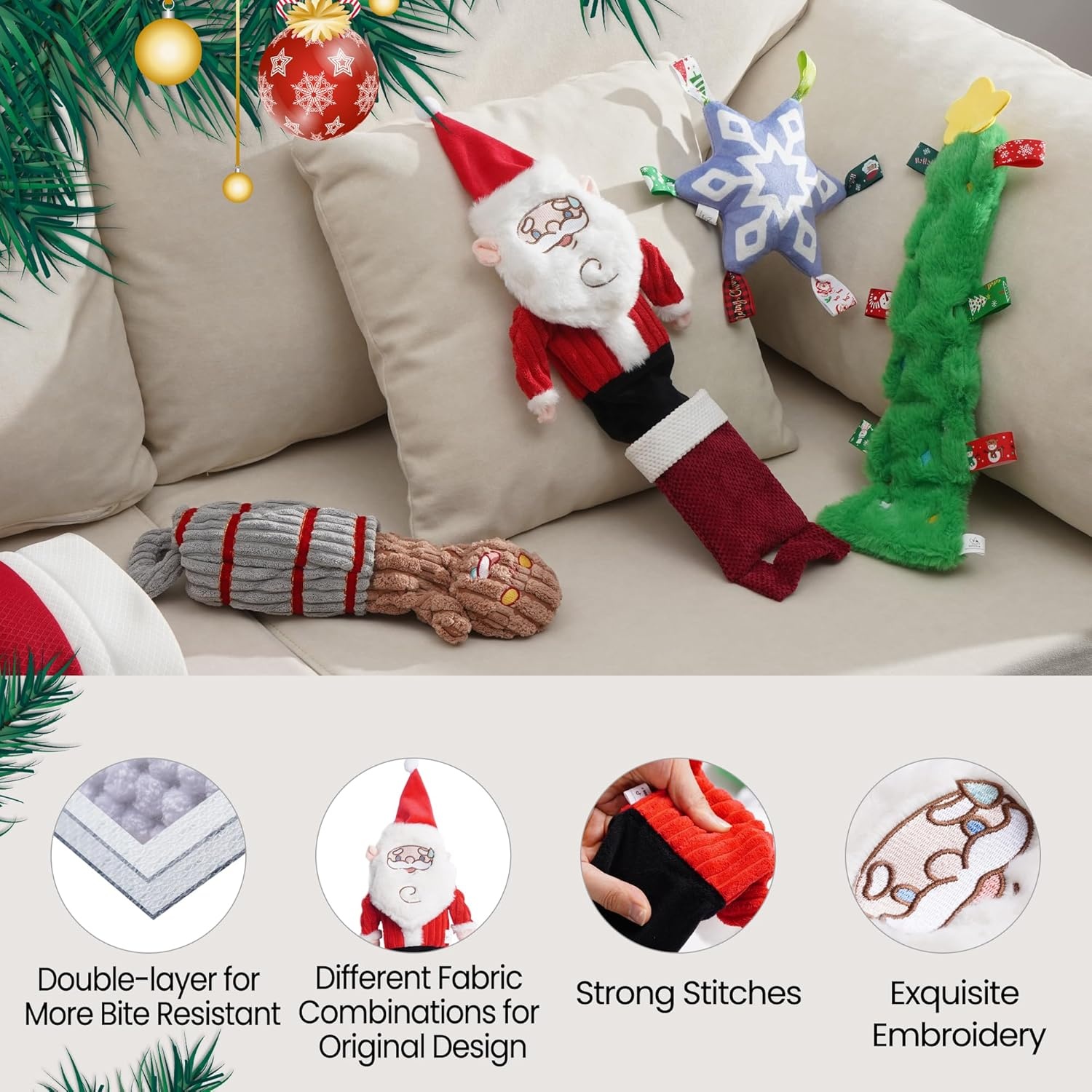 image:imageNocciola 3 Pack Christmas Dog Toys Interactive Crinkle Dog Squeaky Toys Plush Dog Toys for Christmas Christmas Toys for Puppy Small Medium Large Dogs amp Aggressive Chewers4 PCS