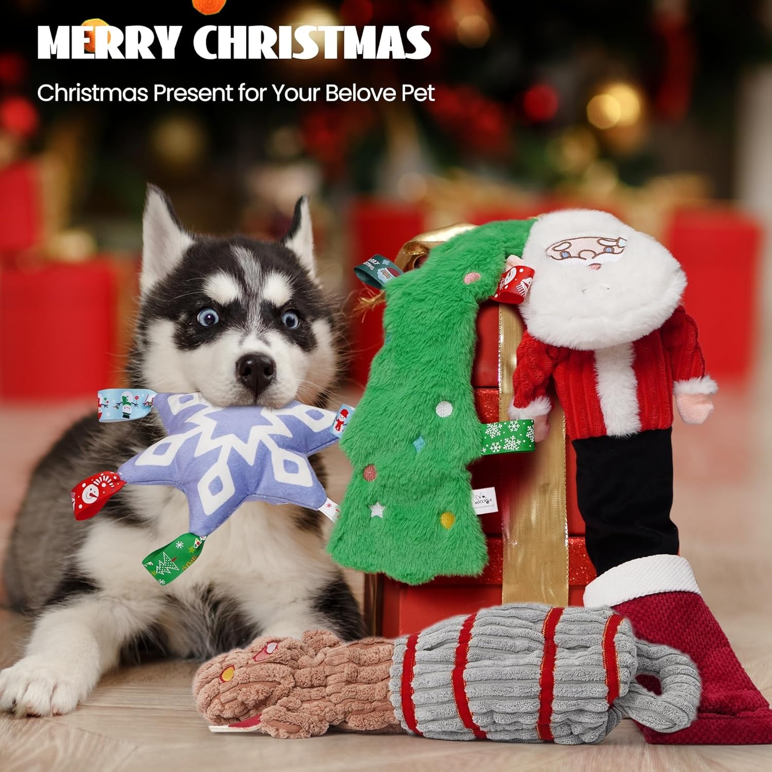 image:imageNocciola 3 Pack Christmas Dog Toys Interactive Crinkle Dog Squeaky Toys Plush Dog Toys for Christmas Christmas Toys for Puppy Small Medium Large Dogs amp Aggressive Chewers4 PCS