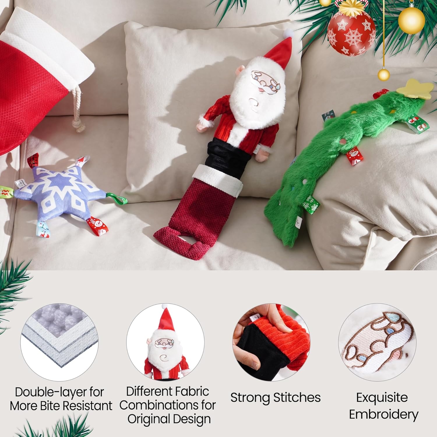 image:imageNocciola 3 Pack Christmas Dog Toys Interactive Crinkle Dog Squeaky Toys Plush Dog Toys for Christmas Christmas Toys for Puppy Small Medium Large Dogs amp Aggressive Chewers3 PCS